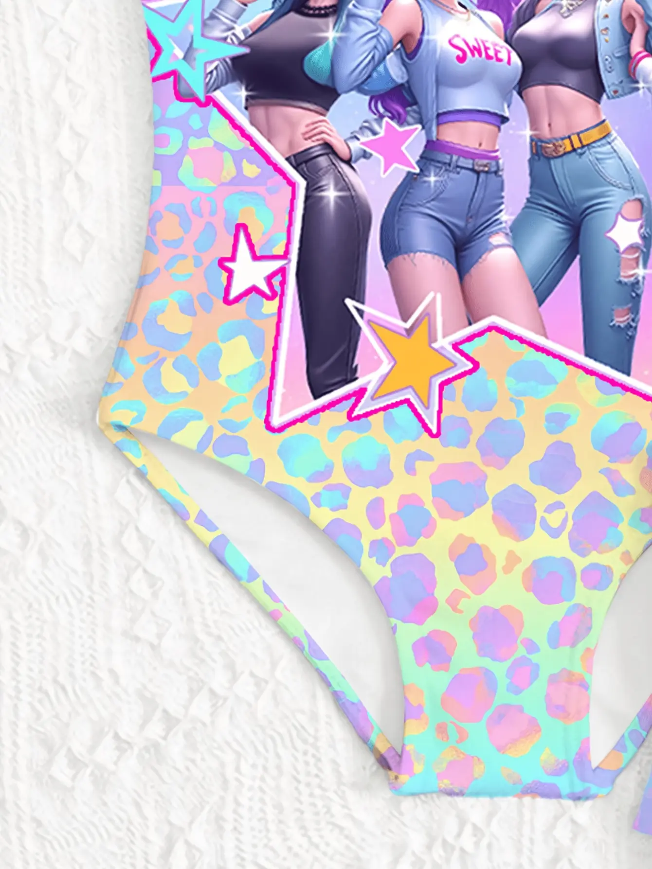 Girls Vacation Cartoon Swim Dress Set detail view