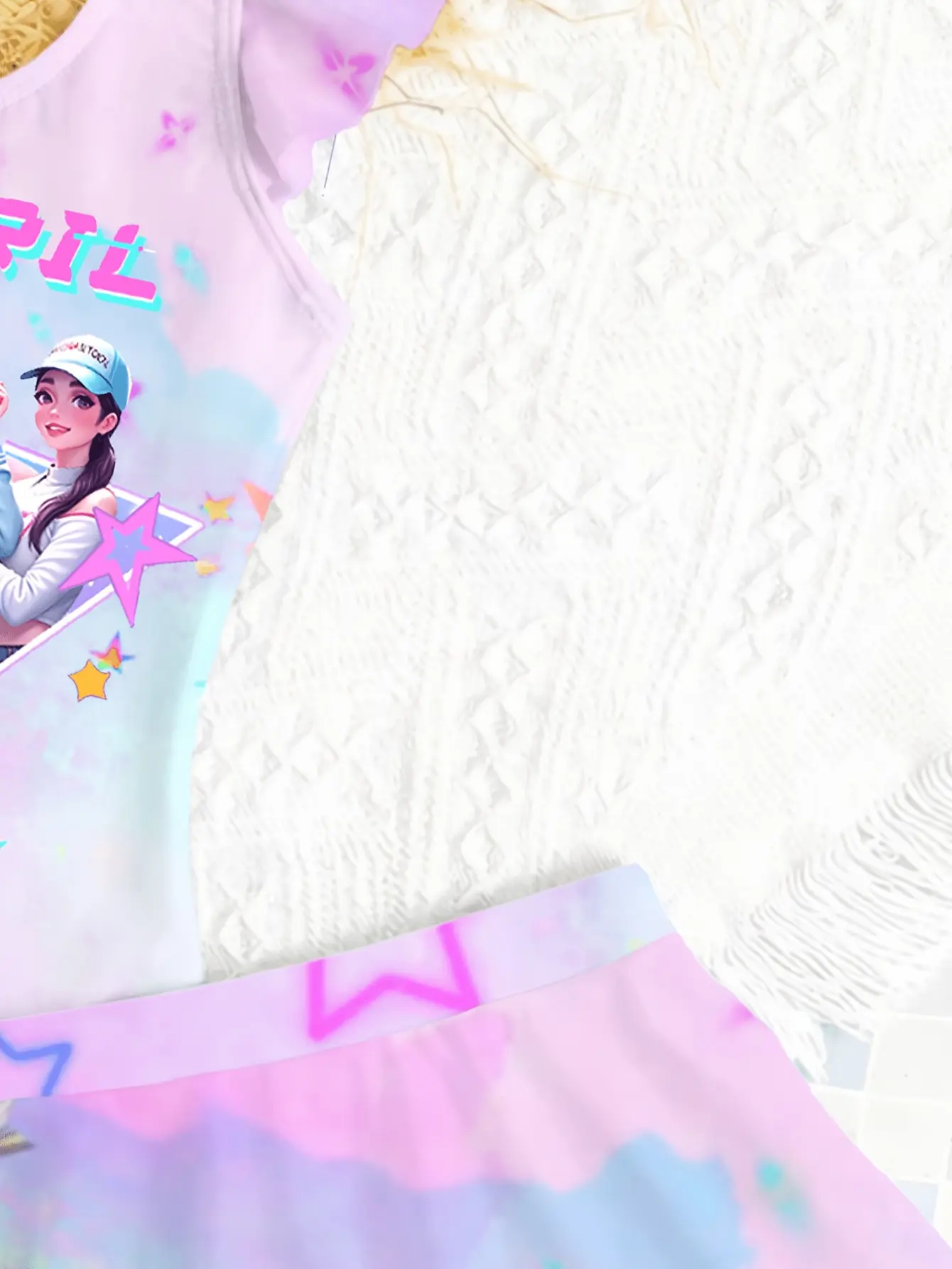Girls Gradient Cartoon Swimwear Set detail view