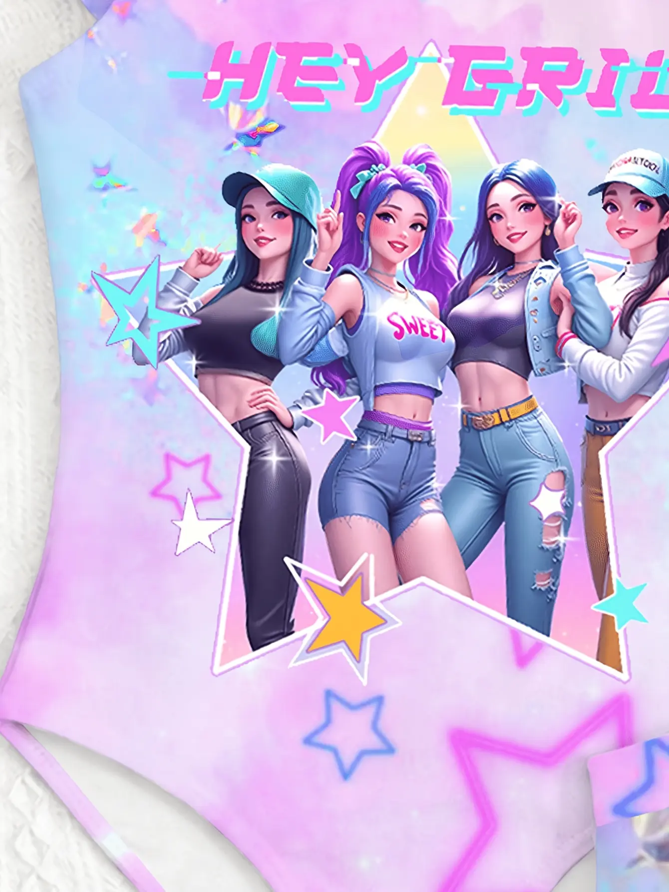 Girls Gradient Cartoon Swimwear Set detail view