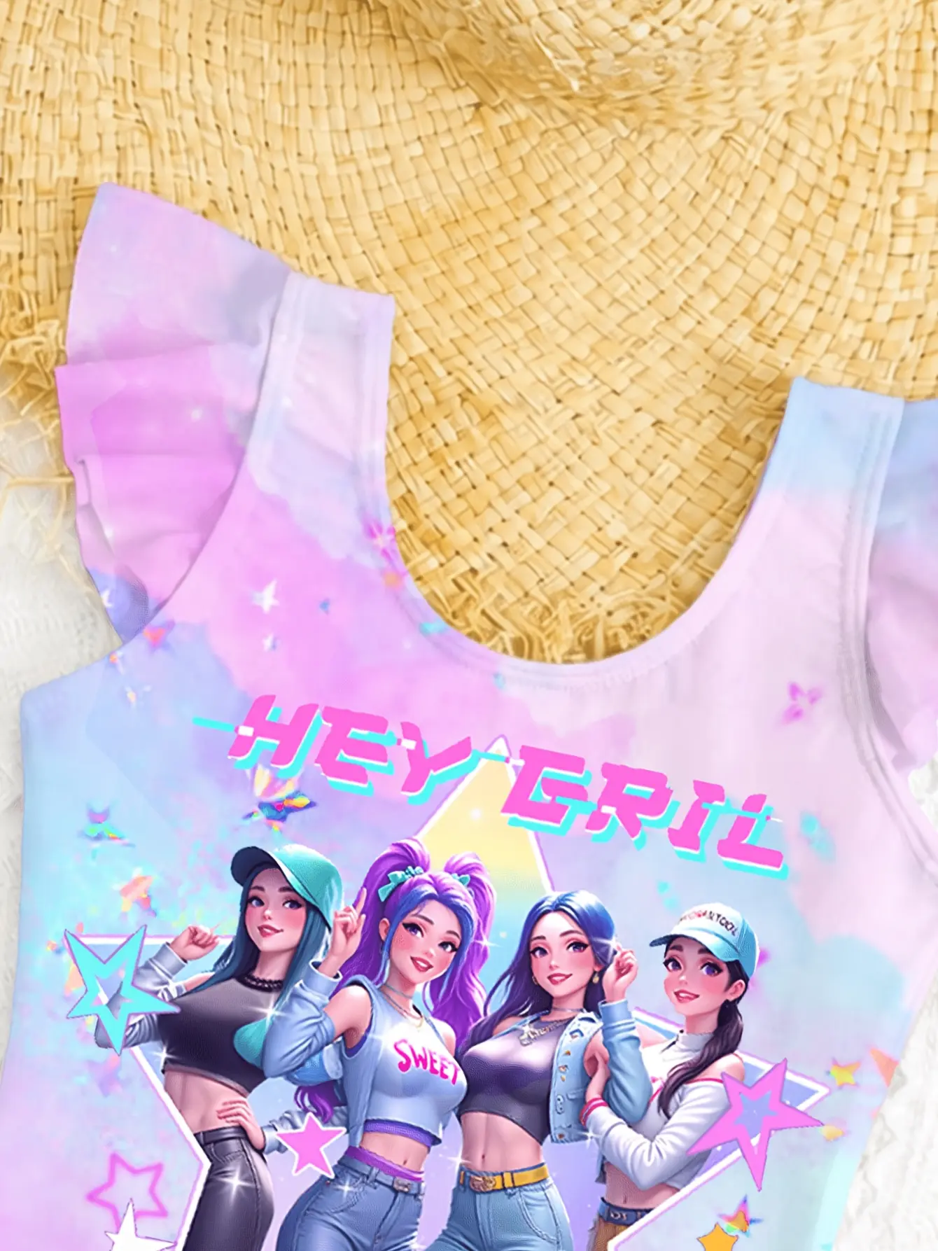 Girls Gradient Cartoon Swimwear Set detail view