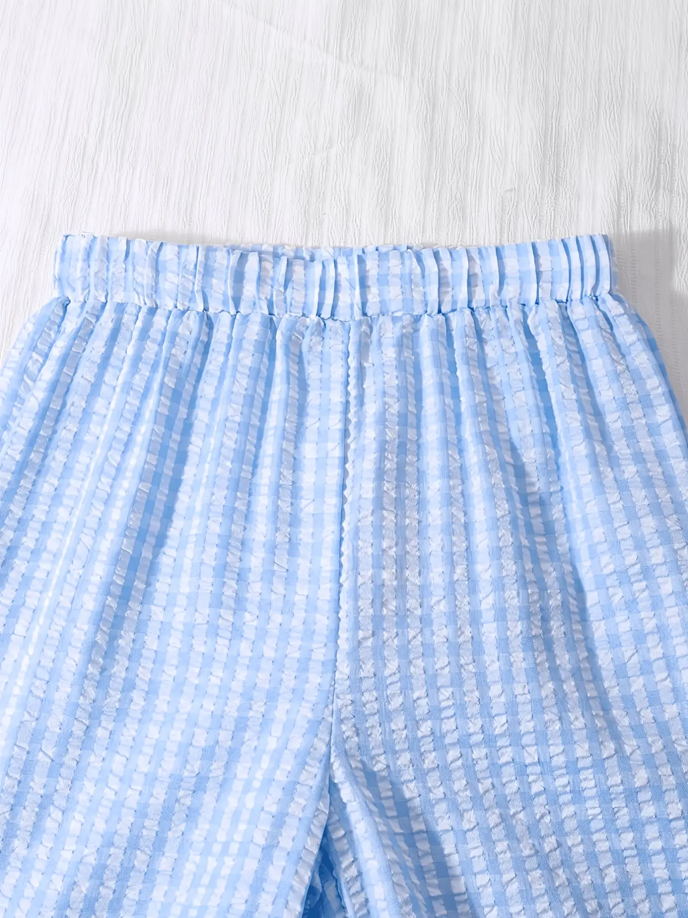 Girls Blue Gingham Top and Wide Leg Pants Set detail view