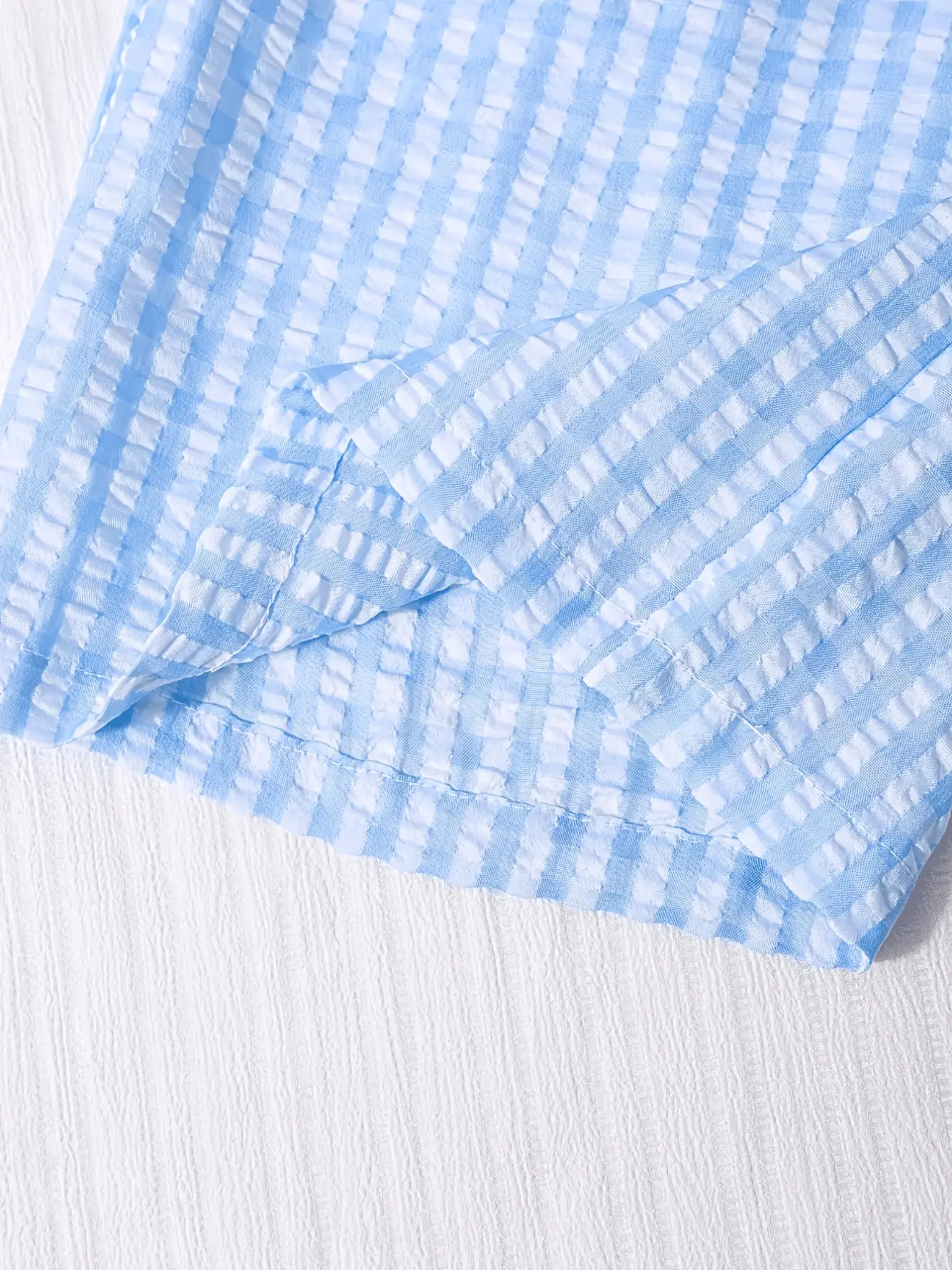 Girls Blue Gingham Top and Wide Leg Pants Set detail view
