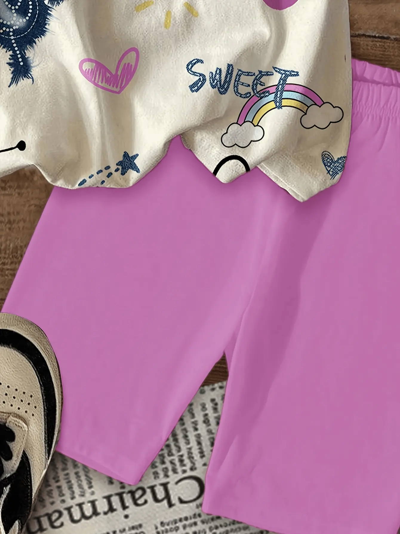 Girls Graphic Tee and Purple Biker Shorts Set detail view