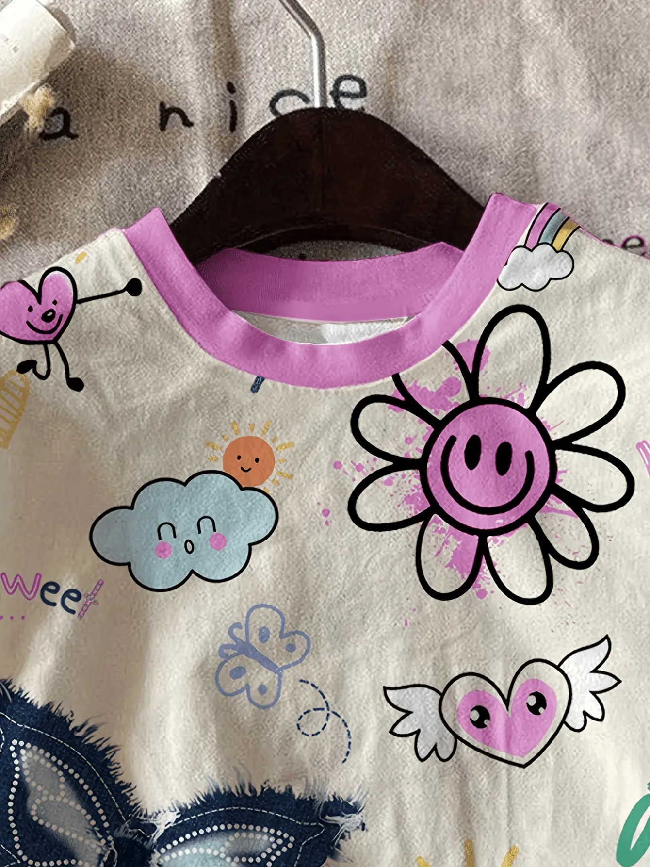 Girls Graphic Tee and Purple Biker Shorts Set detail view