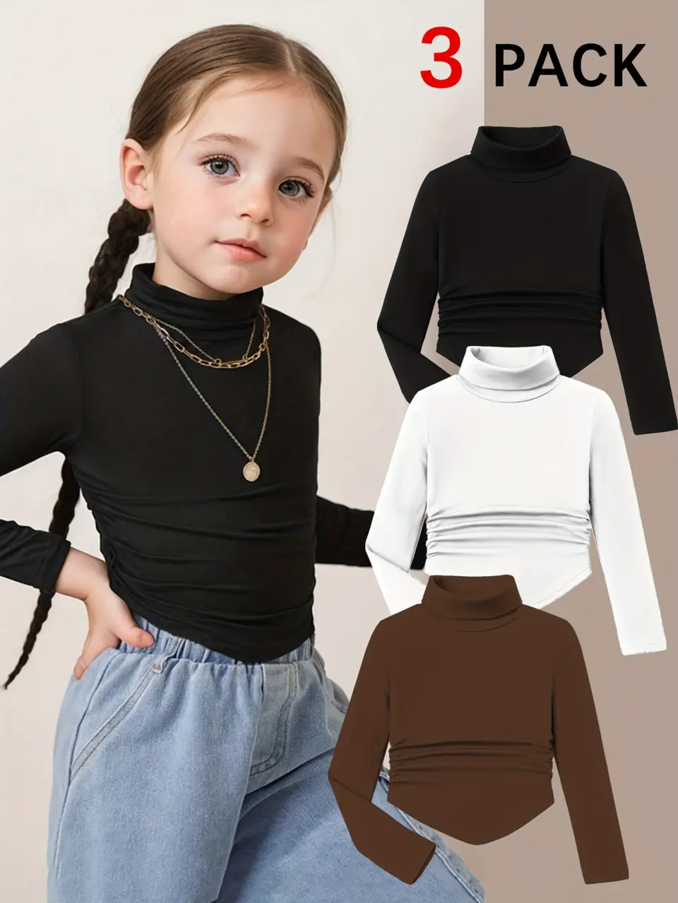 Girls Turtleneck Layering Tops 3-Pack