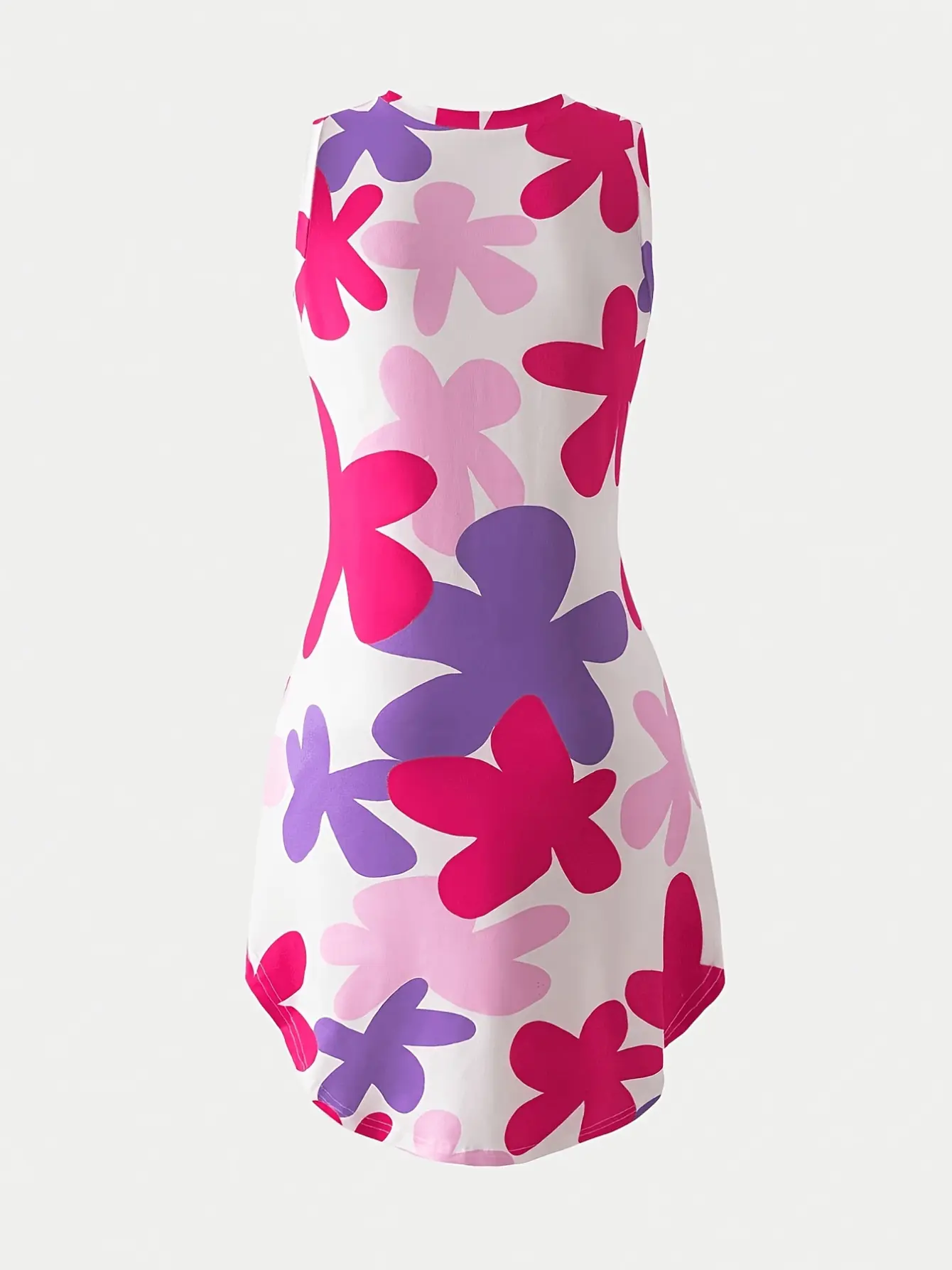 Girls Pink Purple Floral Sleeveless Dress detail view