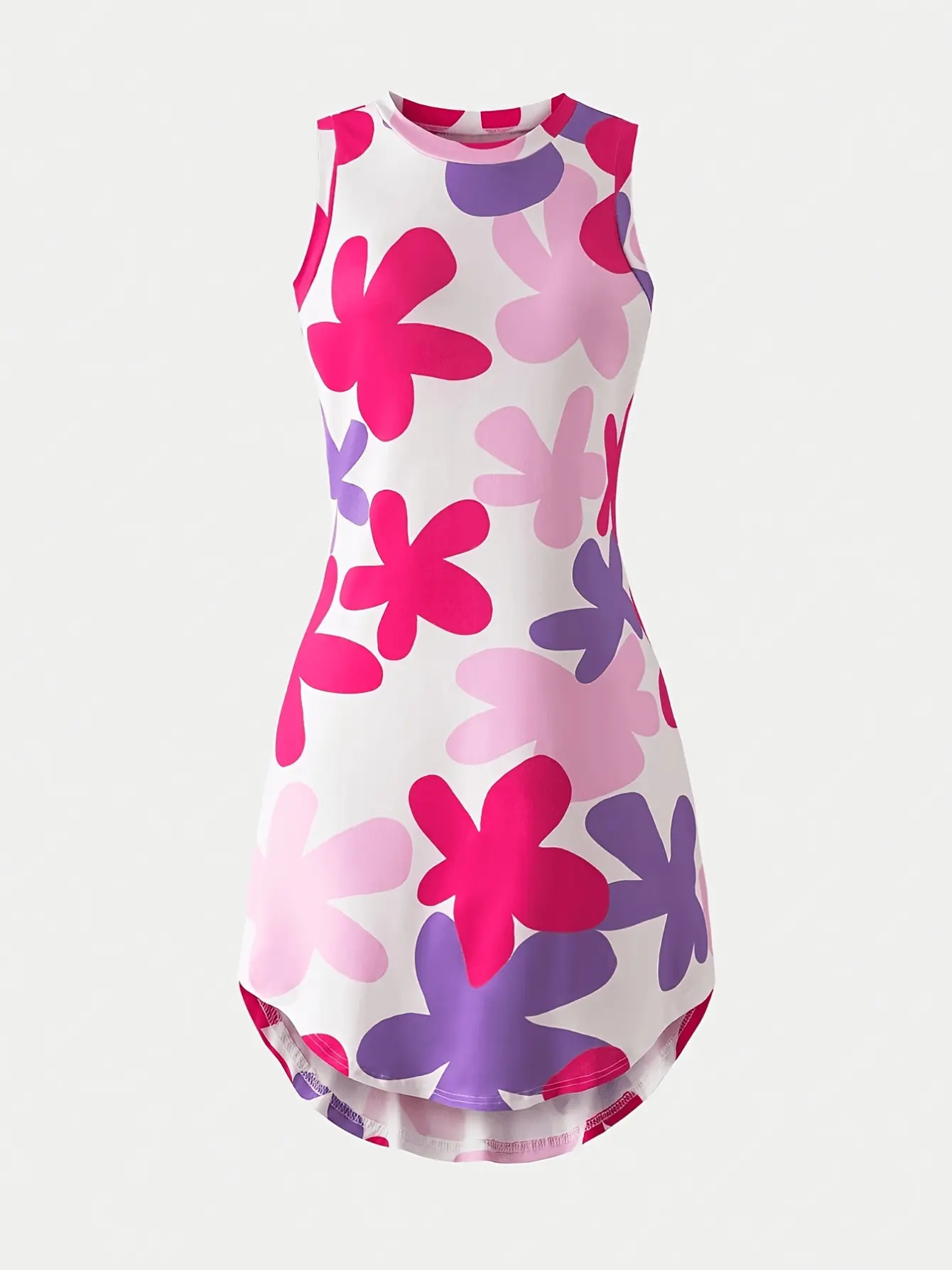 Girls Pink Purple Floral Sleeveless Dress detail view