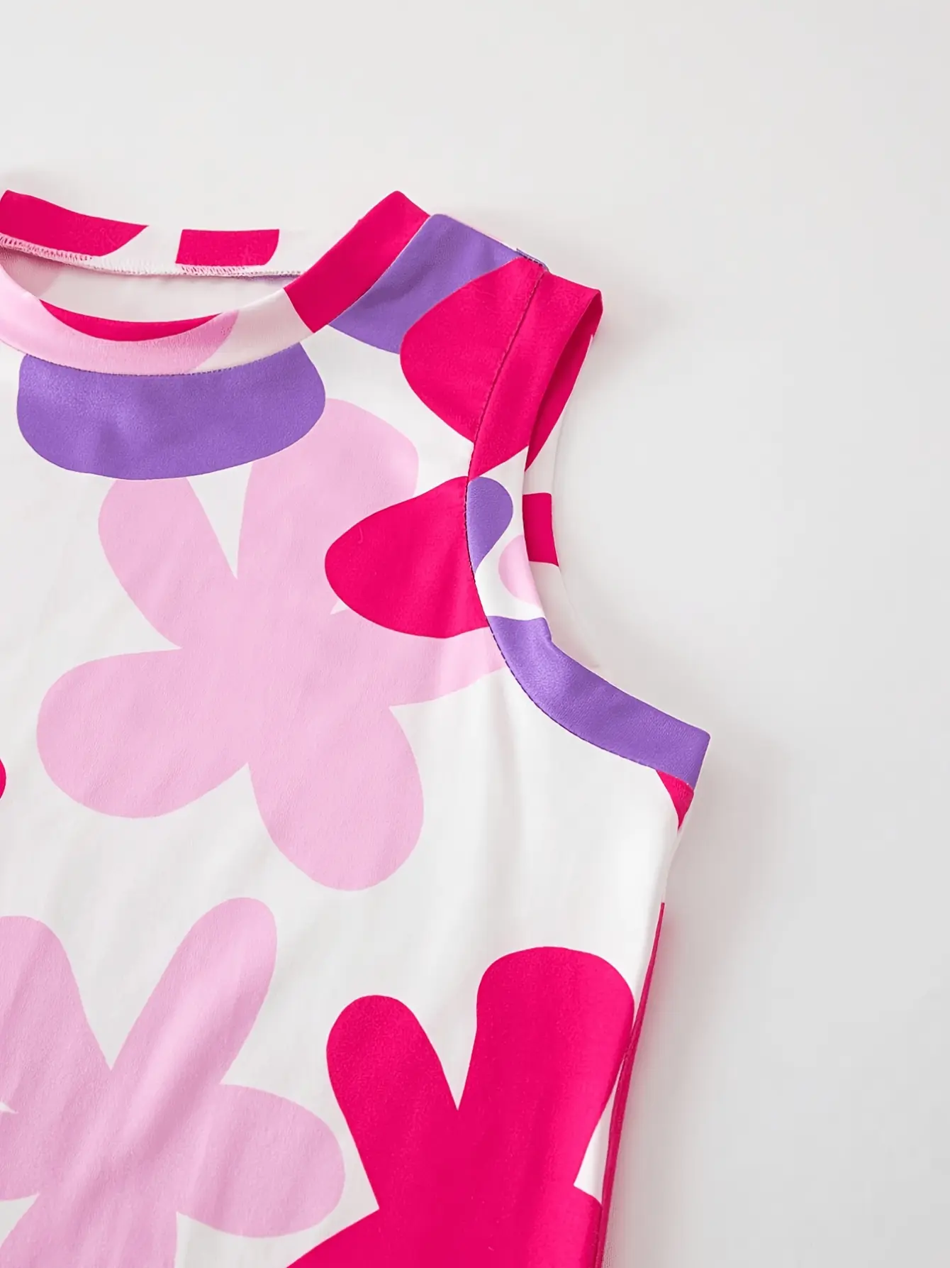 Girls Pink Purple Floral Sleeveless Dress detail view