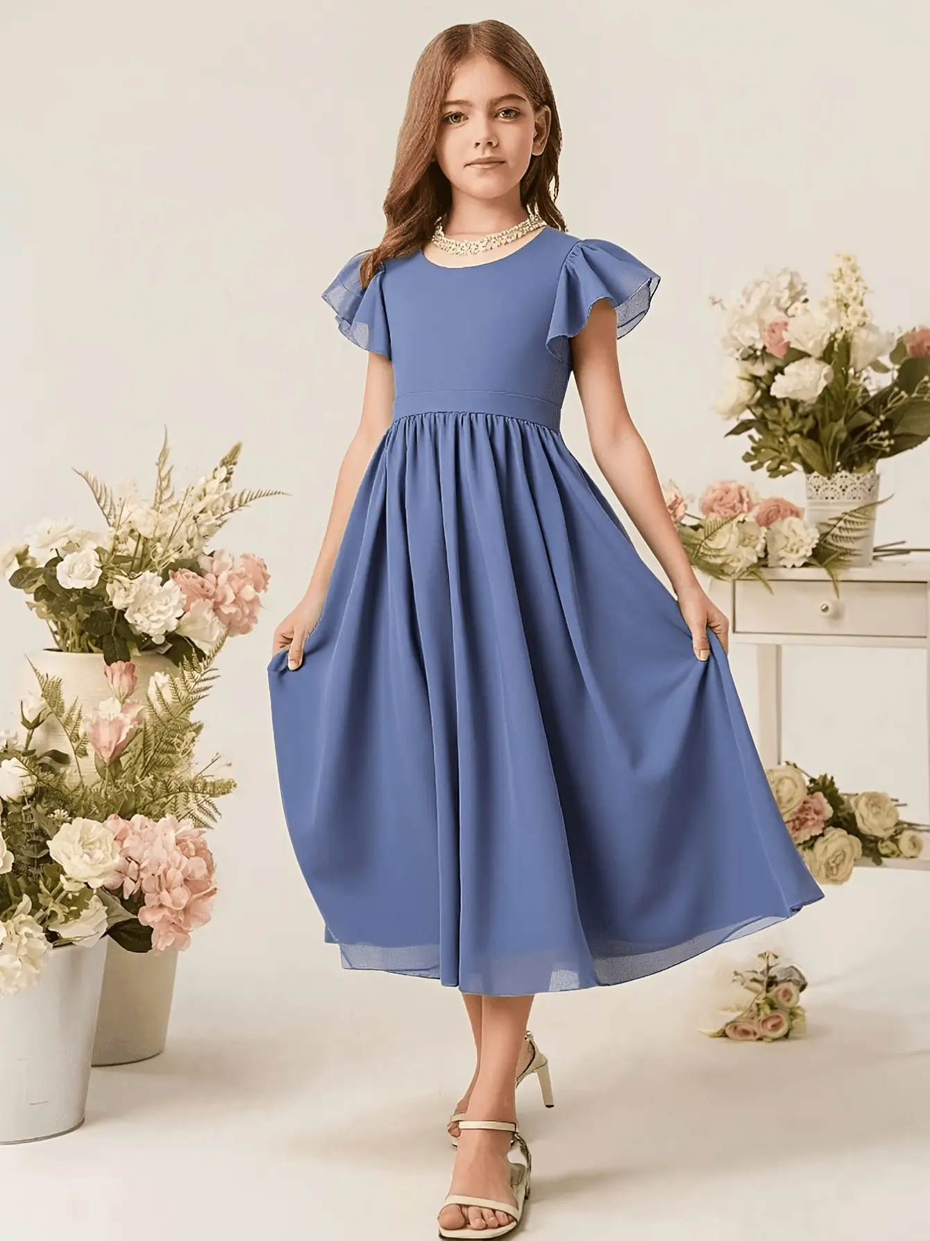 Girls Blue Bow Tulle Party Dress detail view
