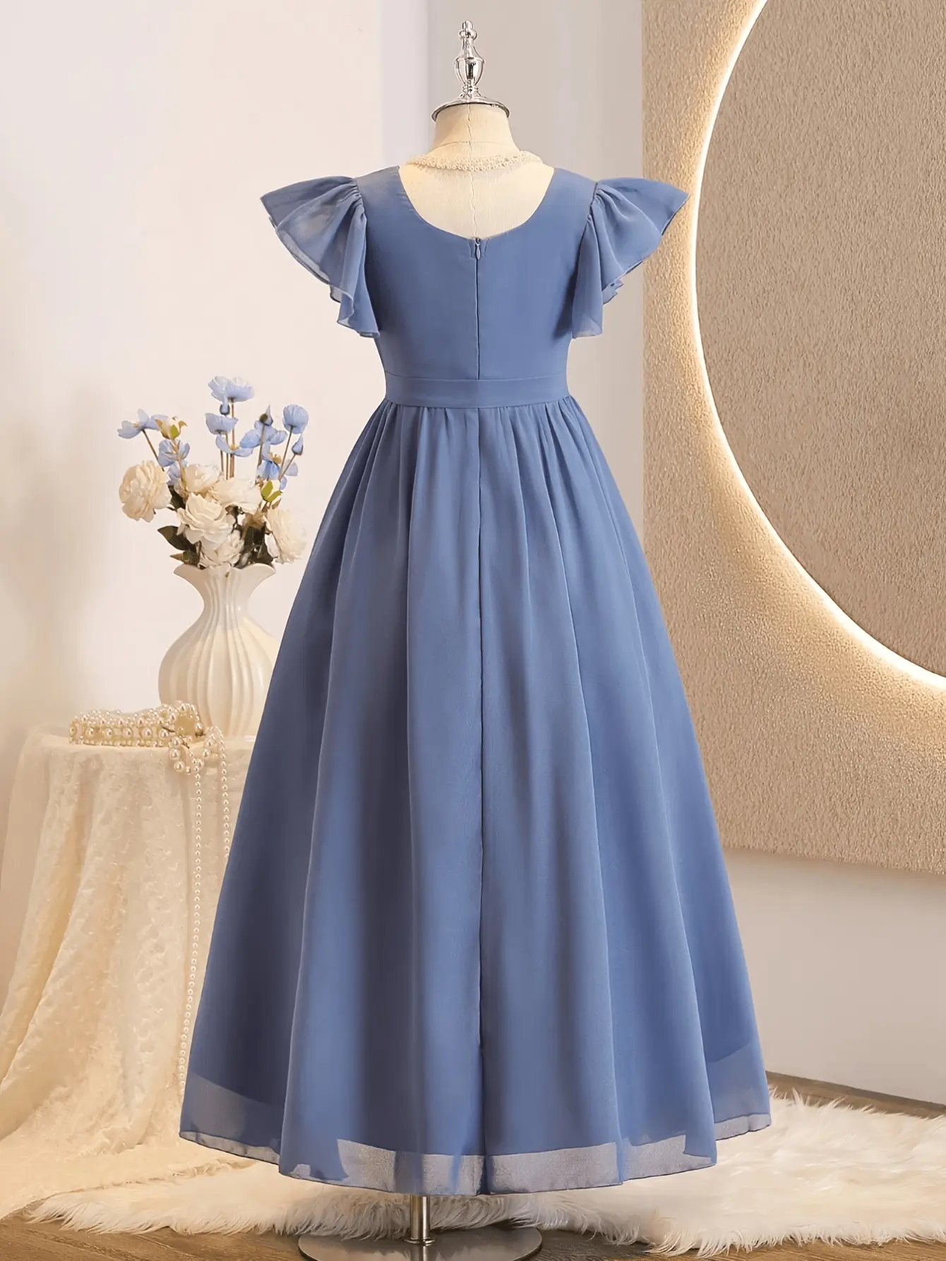 Girls Blue Bow Tulle Party Dress detail view