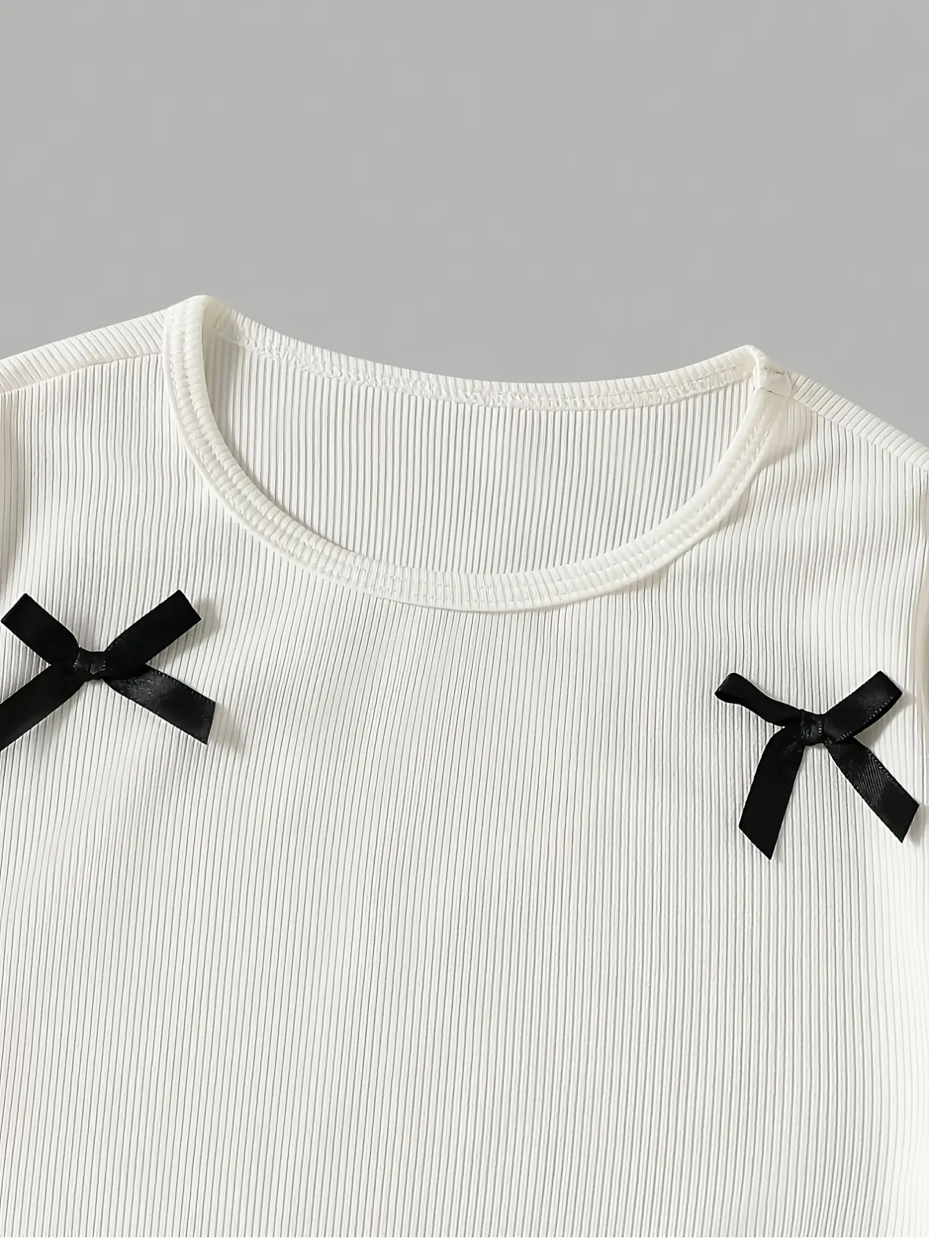 Girls Bow Knit Tee and Cargo Wide Leg Pants Set detail view