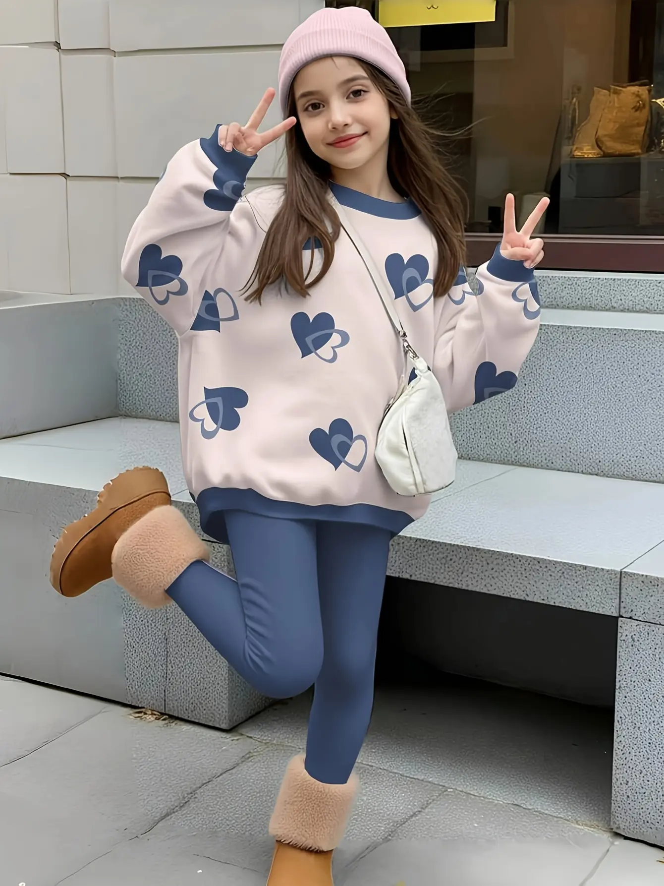 Girls Heart Sweatshirt and Leggings Set detail view