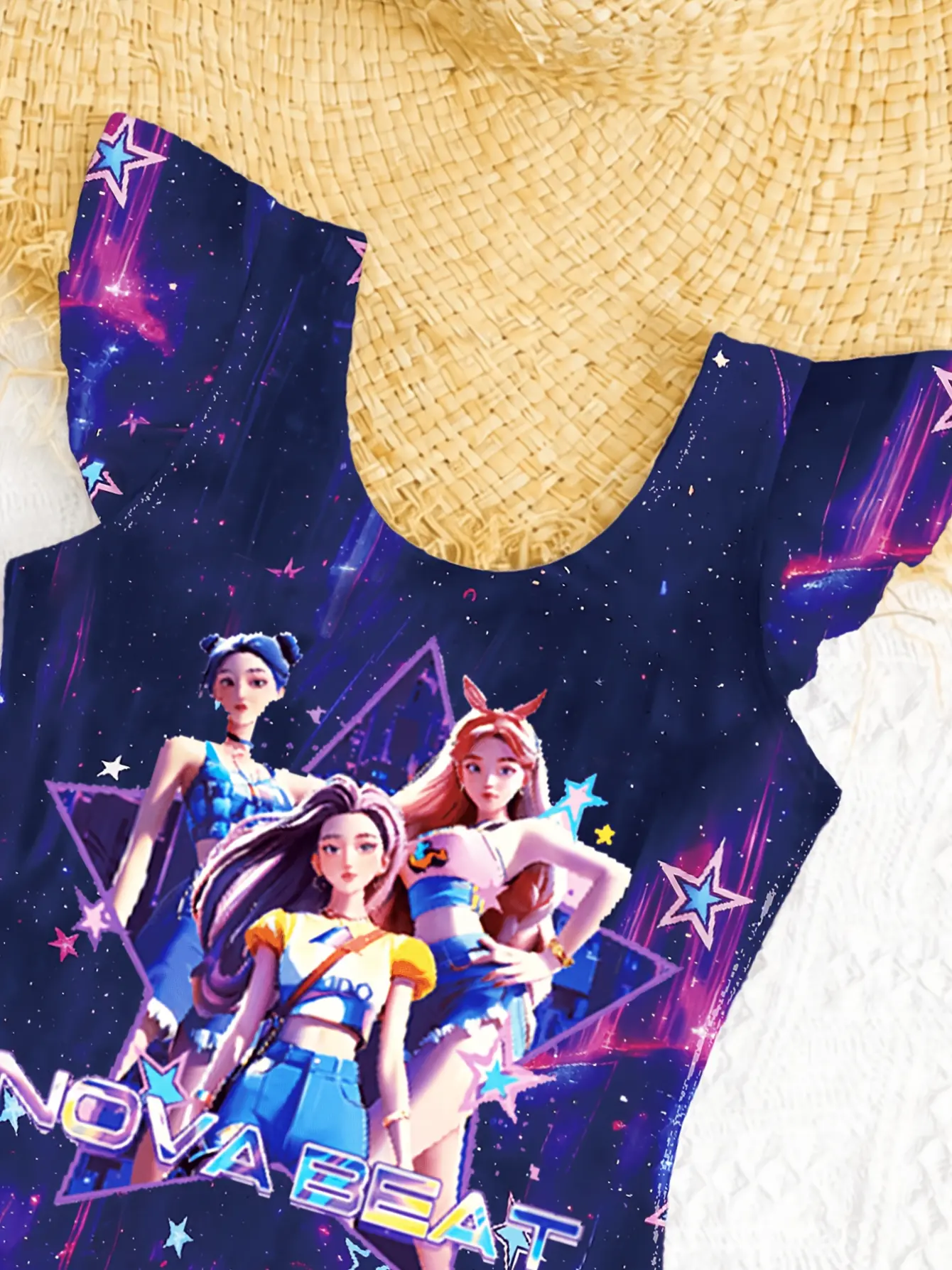 Girls Rainbow Cartoon Swim Dress Set detail view