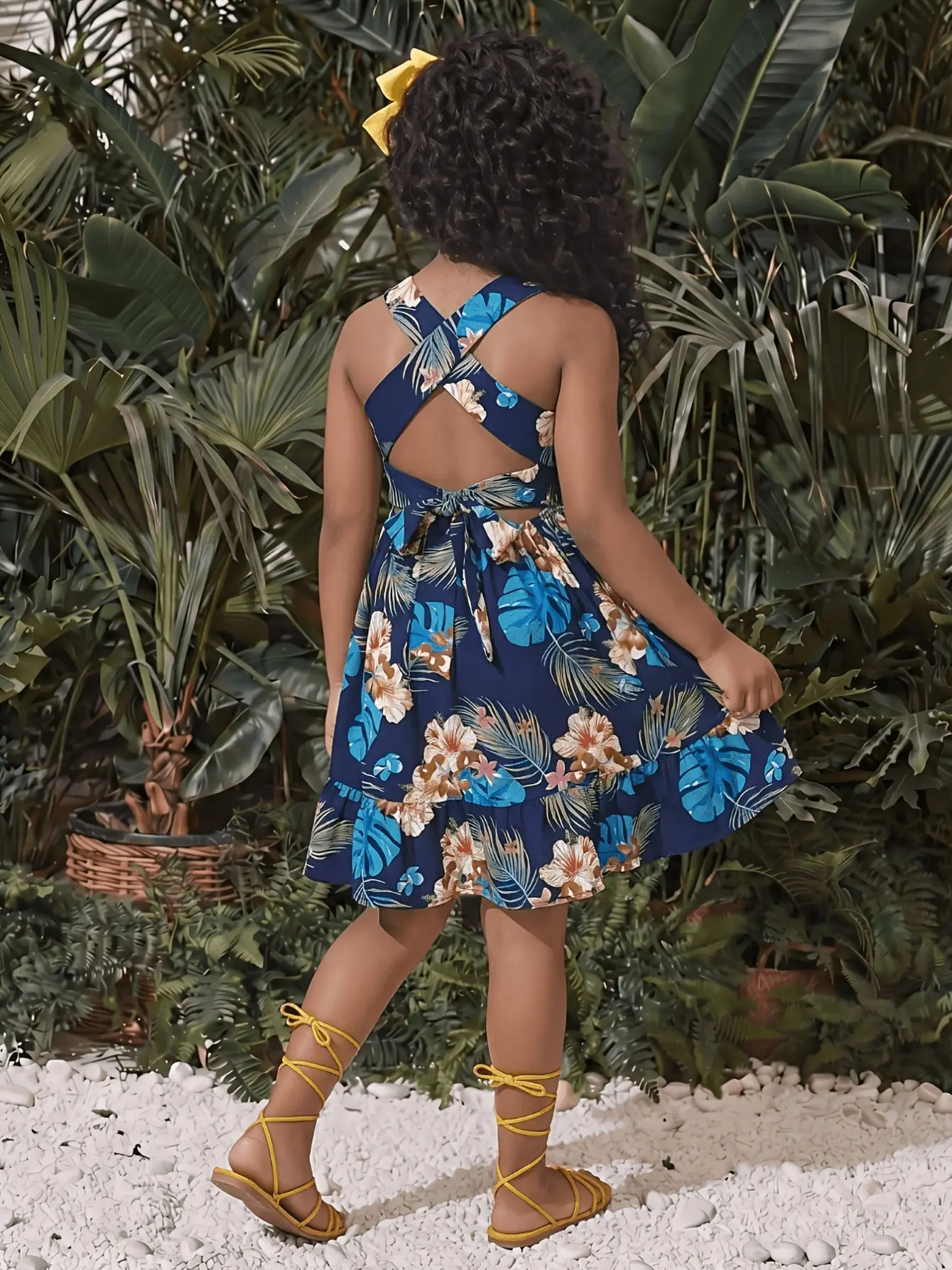 Girls Colorful Open Back Ruffle Dress detail view