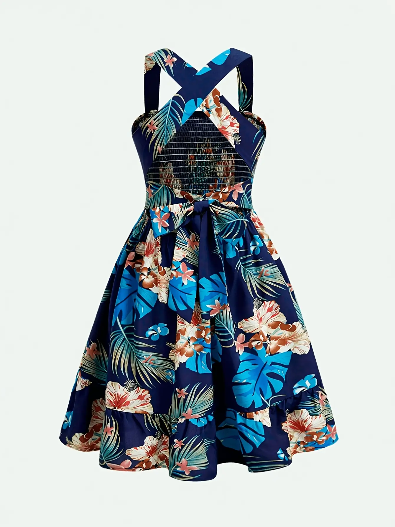 Girls Colorful Open Back Ruffle Dress detail view