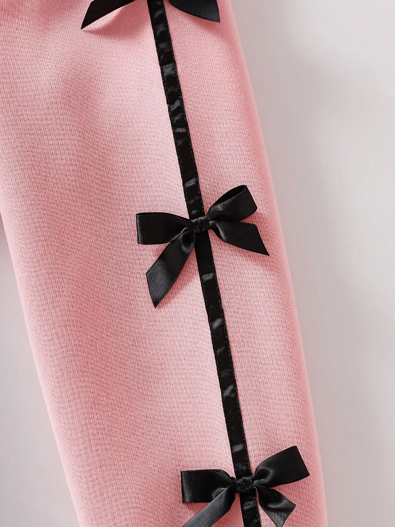 Girls Pink Bow Sweatshirt and Black Leggings Set detail view
