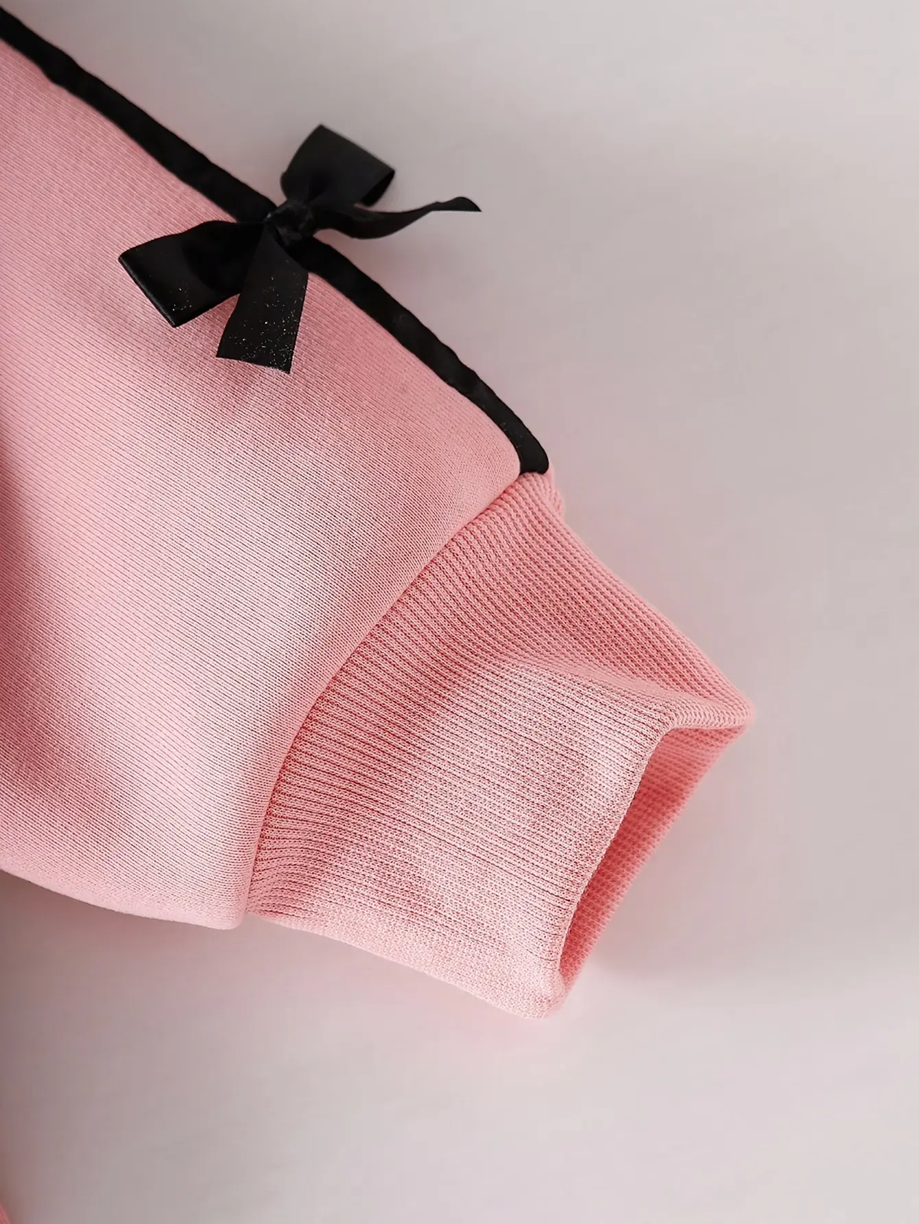 Girls Pink Bow Sweatshirt and Black Leggings Set detail view