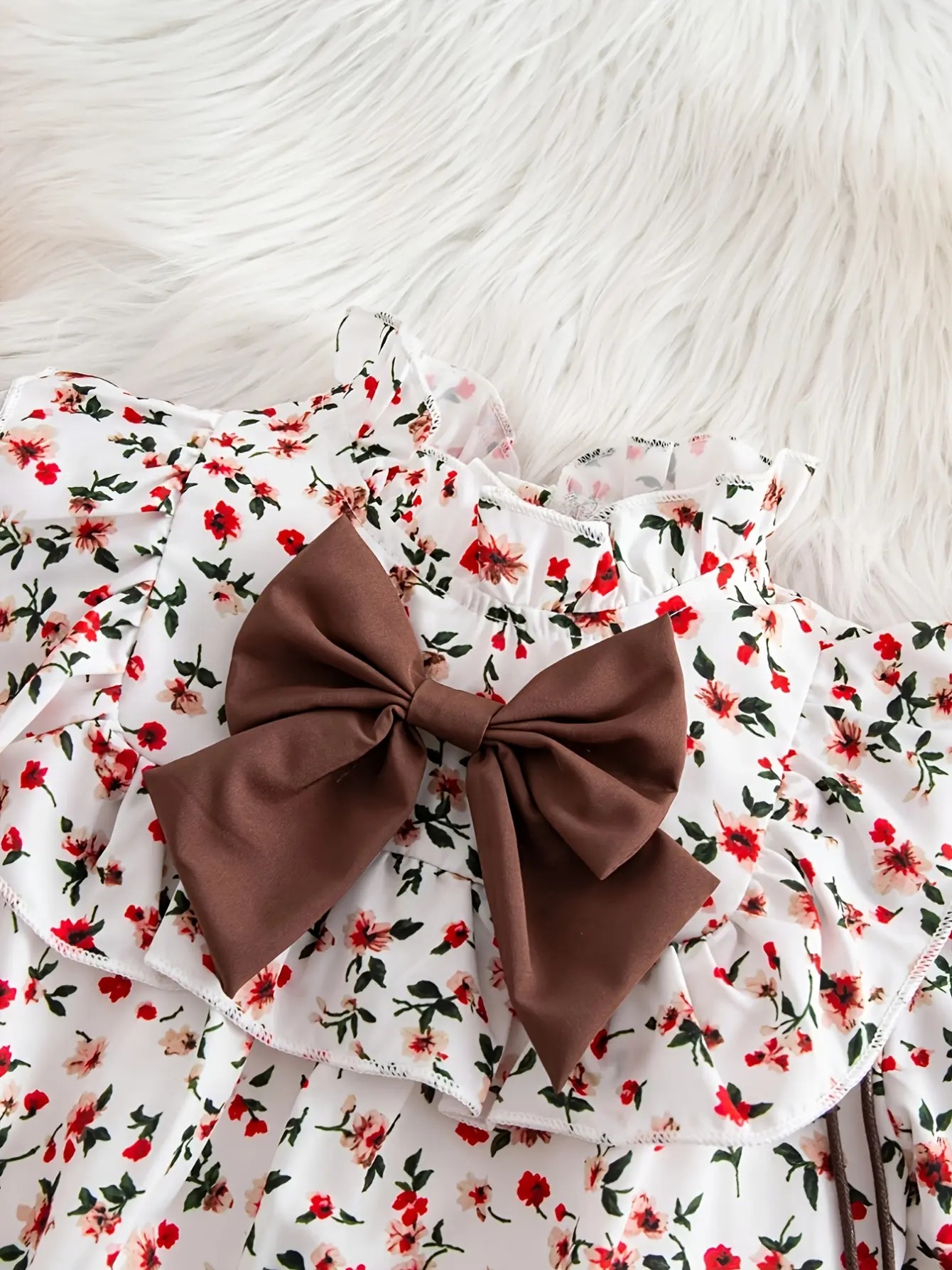 Girls Floral Bow Long Sleeve Dress detail view