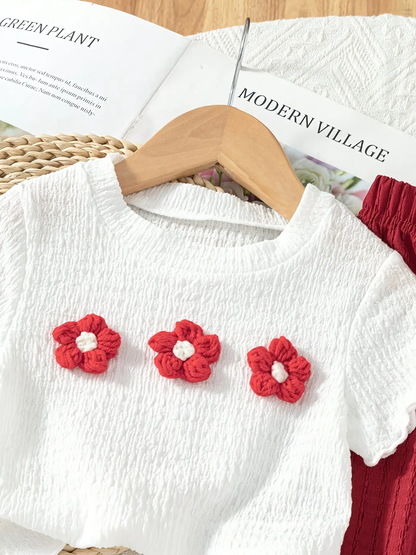 Girls 3D Flower Top and Wide Leg Pants Set detail view