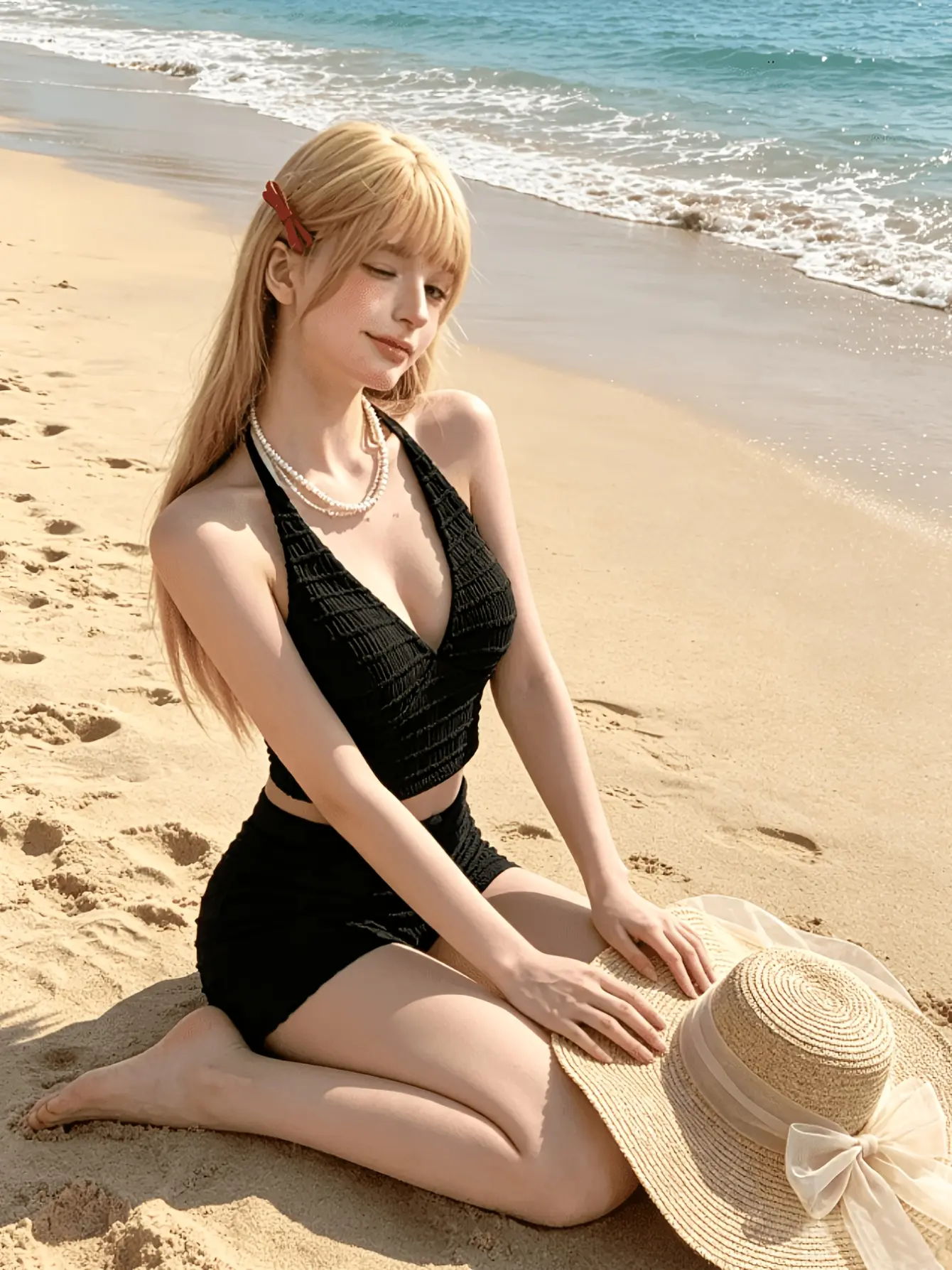Women’s Black Ruched Halter Top and High Waist Shorts Set gallery view