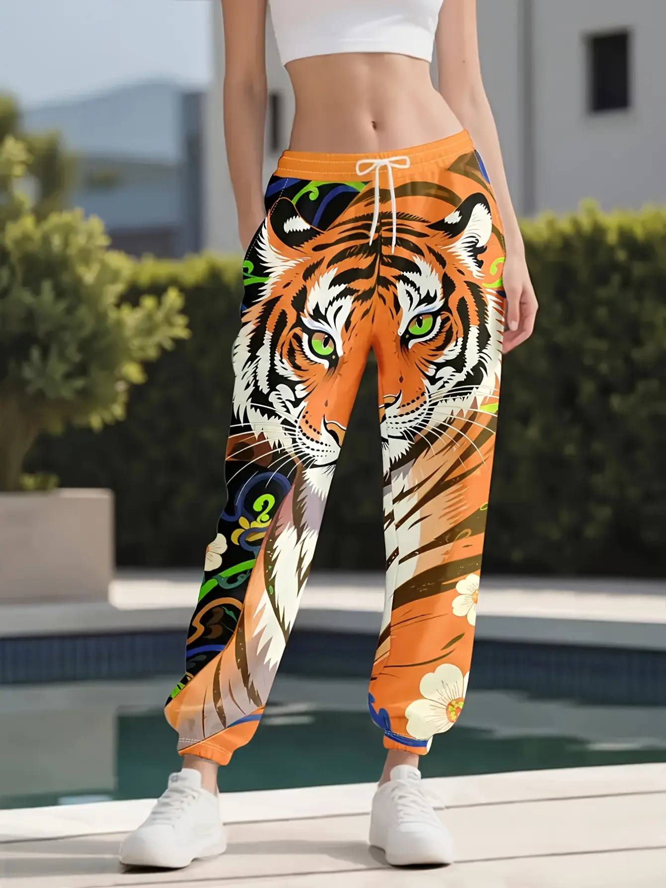 Women’s Tiger Graphic High Waist Drawstring Jogger Pants gallery view