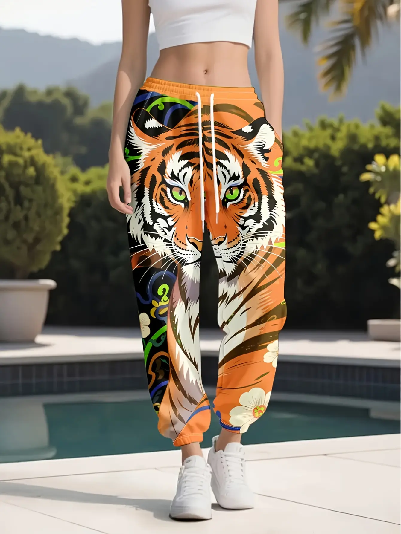 Women’s Tiger Graphic High Waist Drawstring Jogger Pants gallery view