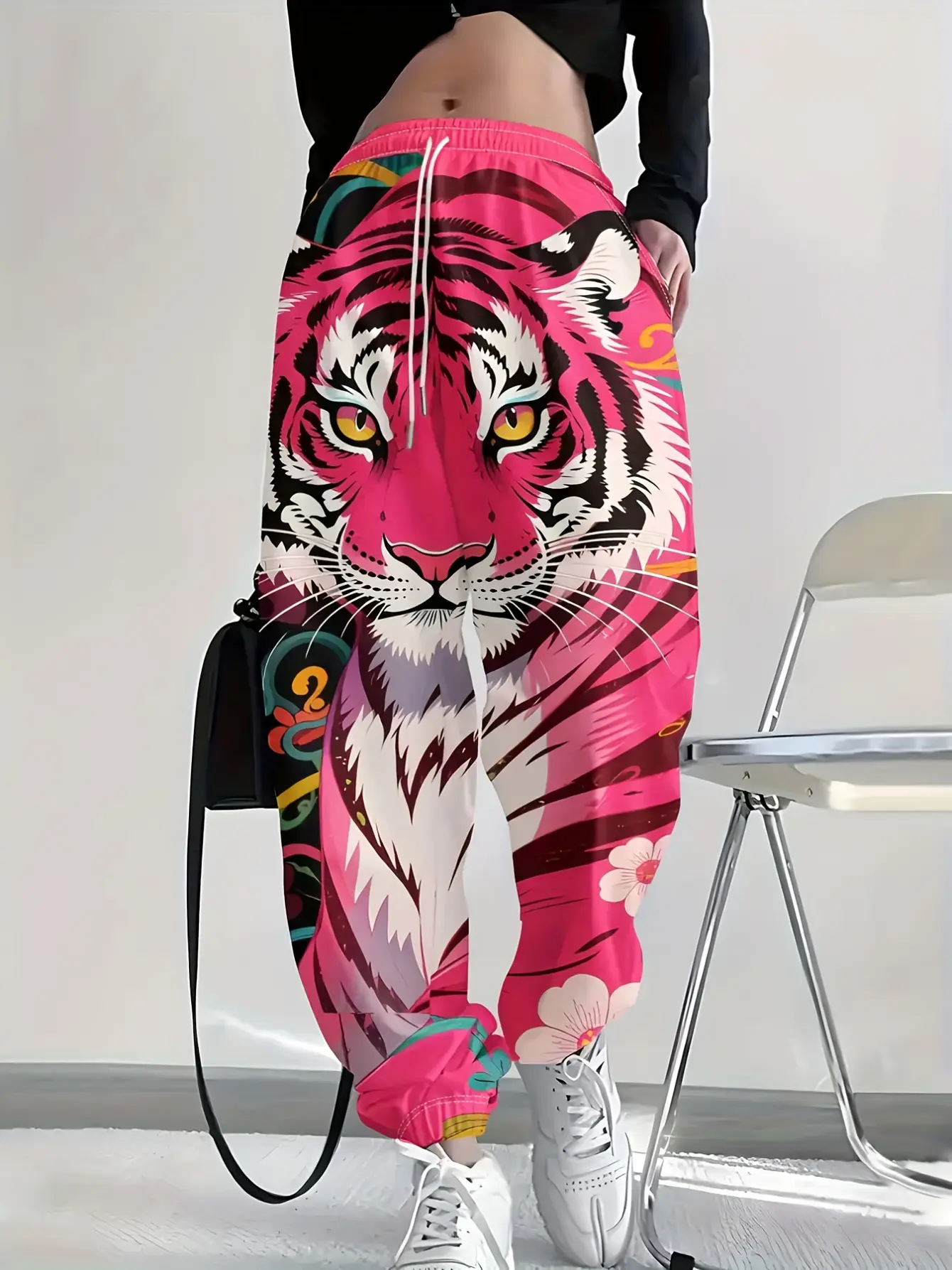 Women's Tiger Graphic High Waist Drawstring Jogger Pants