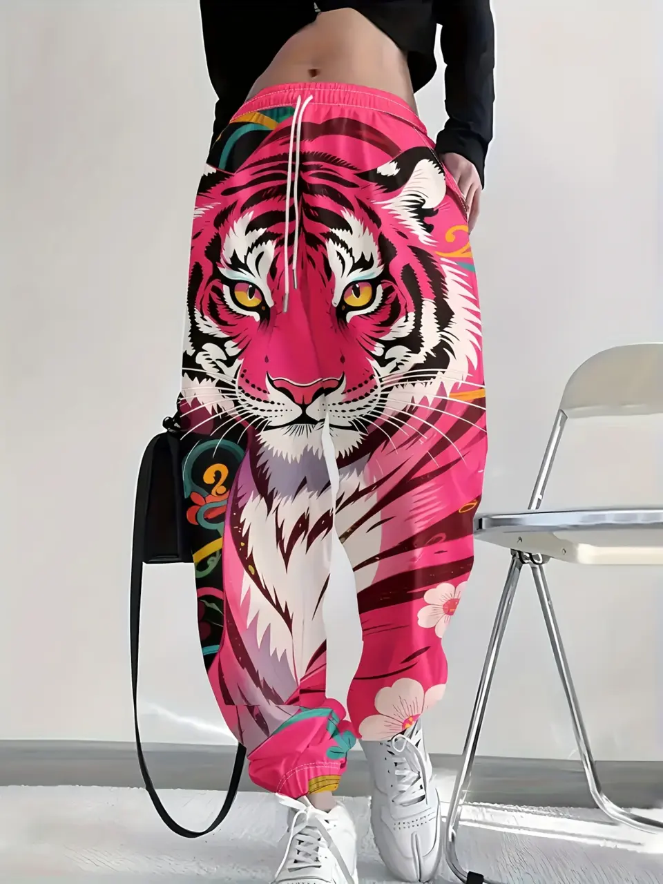 Women's Tiger Graphic High Waist Drawstring Jogger Pants