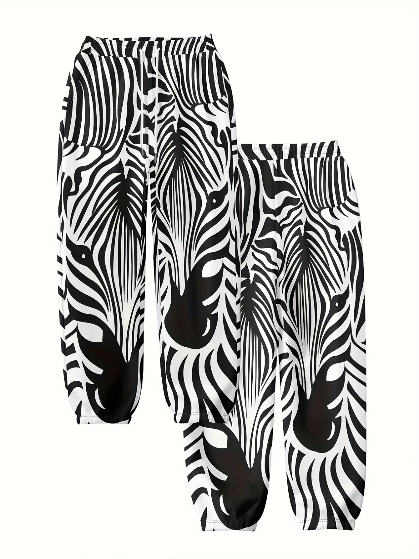 Women’s Black and White Zebra Print Drawstring Pants gallery view