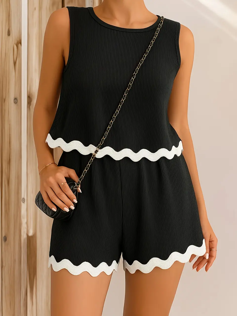 Women's Lace Trim Tank and Shorts Two-Piece Vacation Set