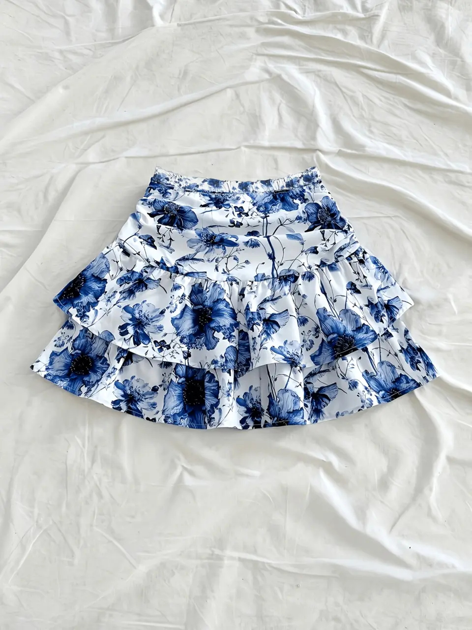 Women's Watercolor Floral Tiered Ruffle Mini Skirt
