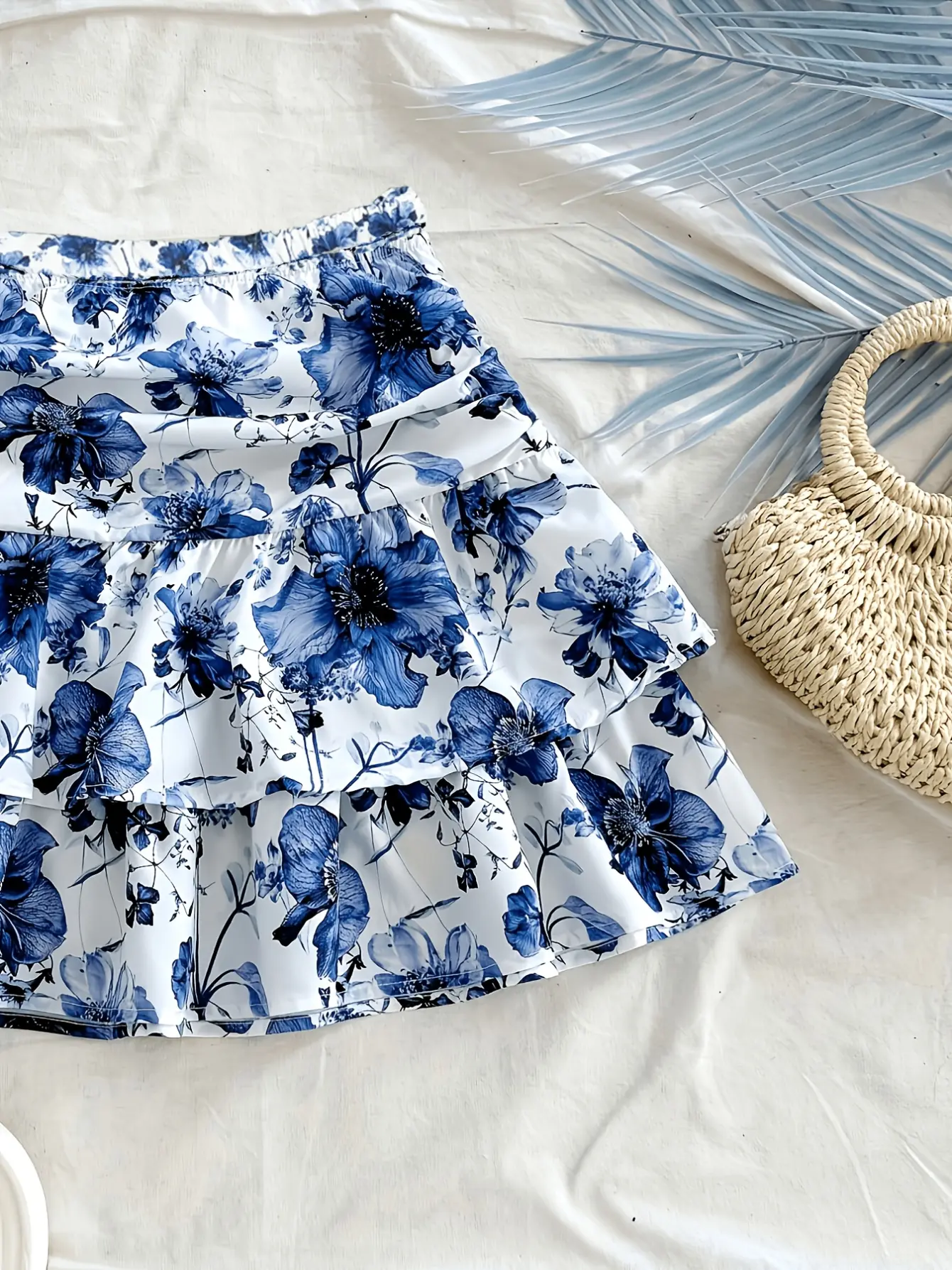 Women’s Watercolor Floral Tiered Ruffle Mini Skirt gallery view
