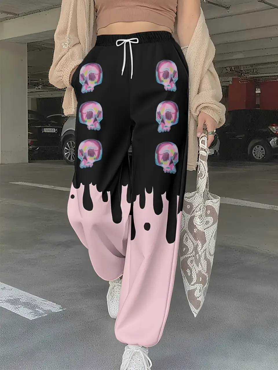 Women's Gradient Skull Print Drawstring Streetwear Pants