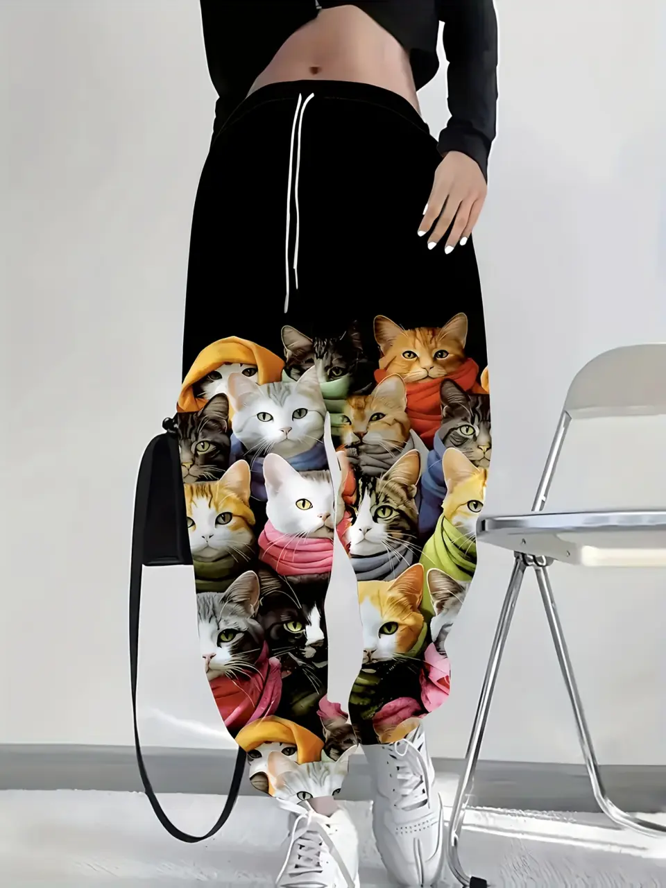 Women's Y2K Cat Print Drawstring Jogger Pants