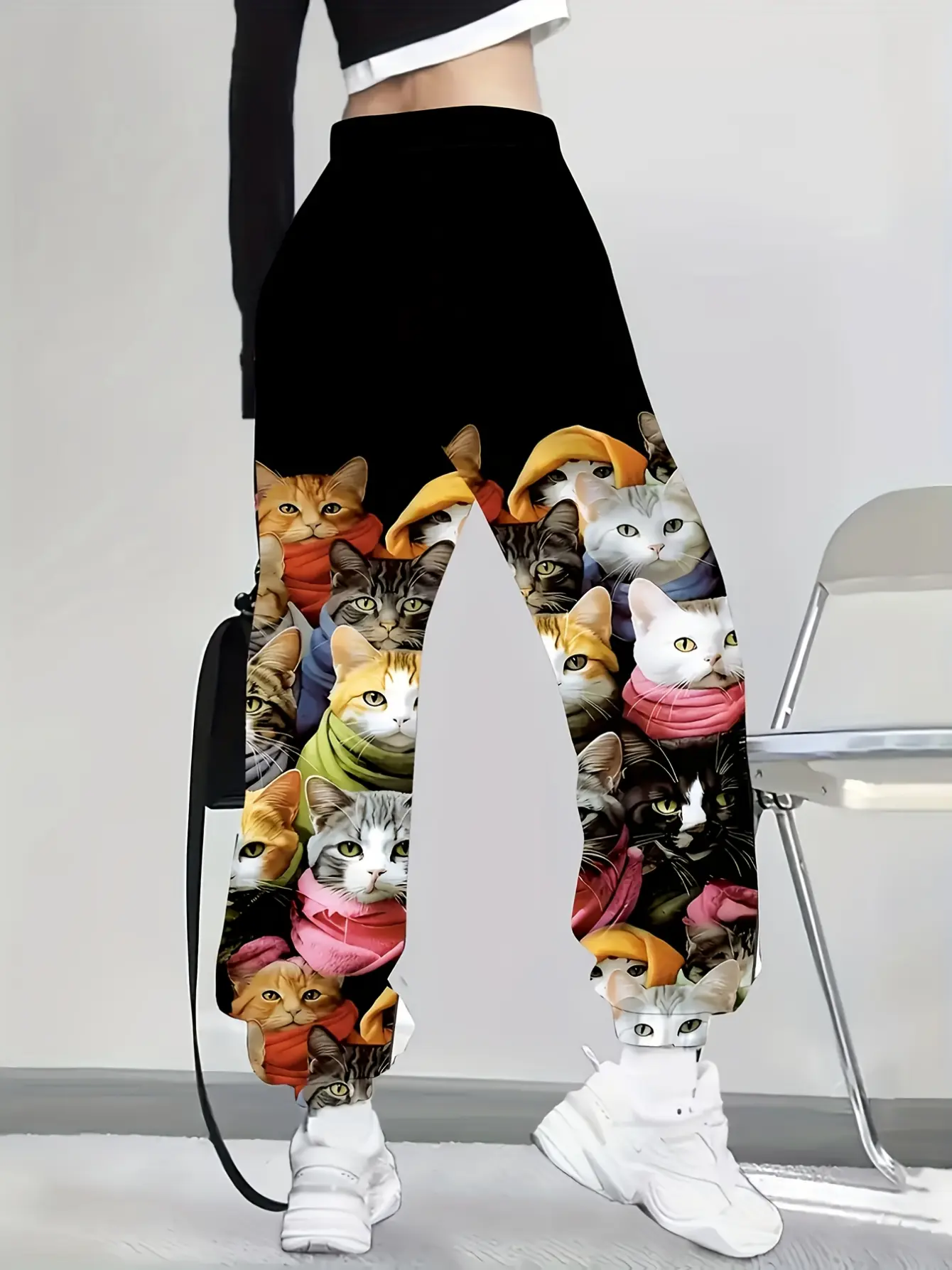 Women’s Y2K Cat Print Drawstring Jogger Pants gallery view