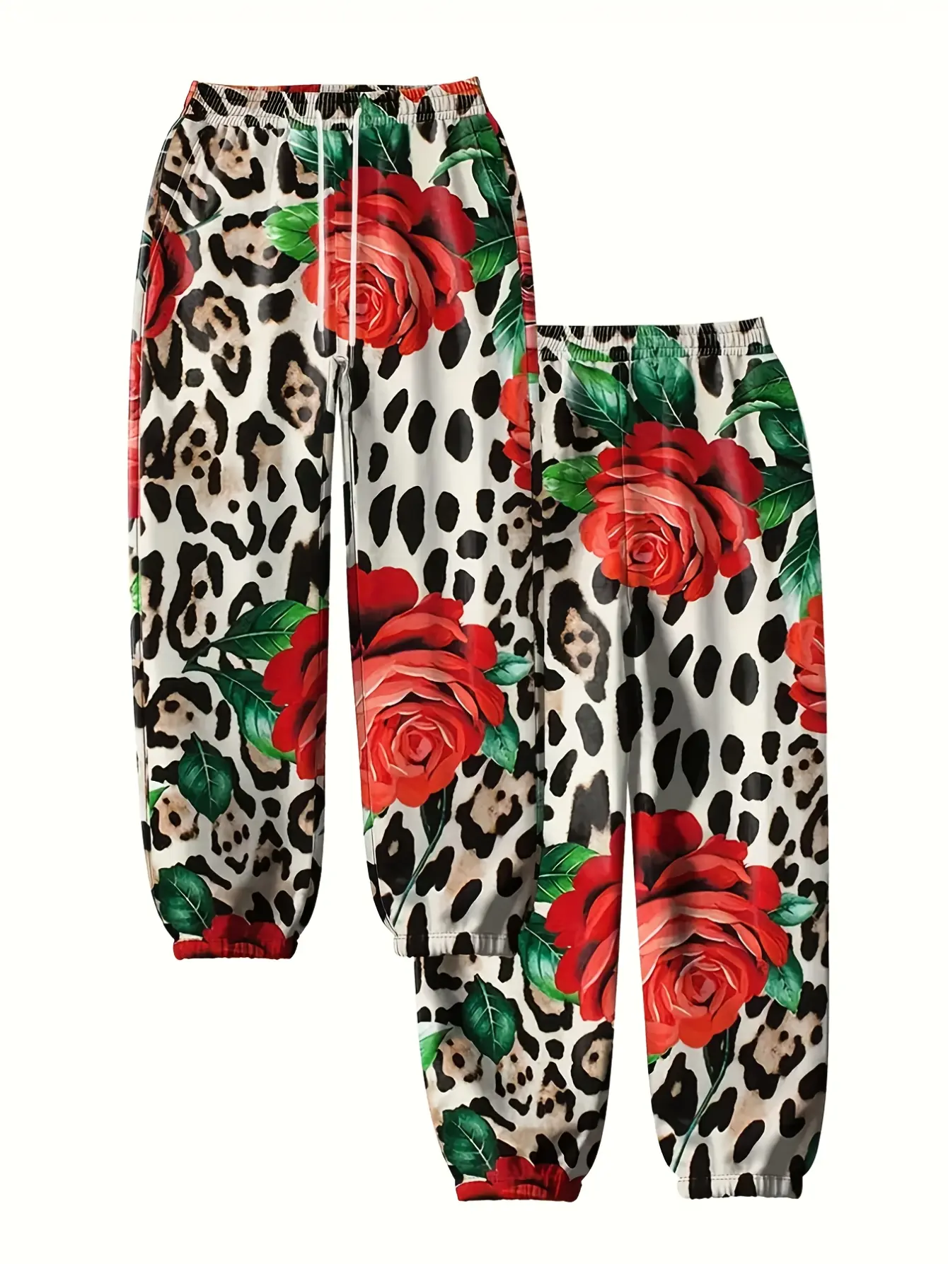 Women’s Rose Graphic Drawstring Jogger Pants with Pockets gallery view