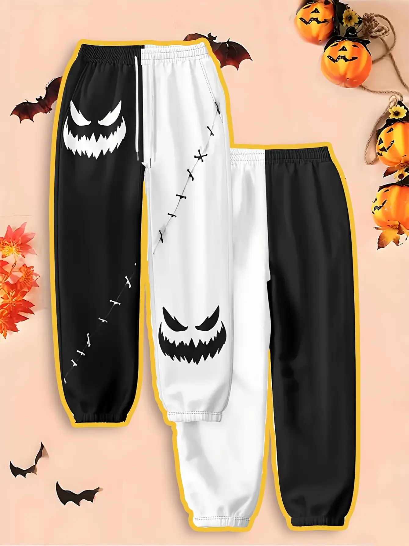Women's Halloween Ghost Face Print Drawstring Jogger Pants
