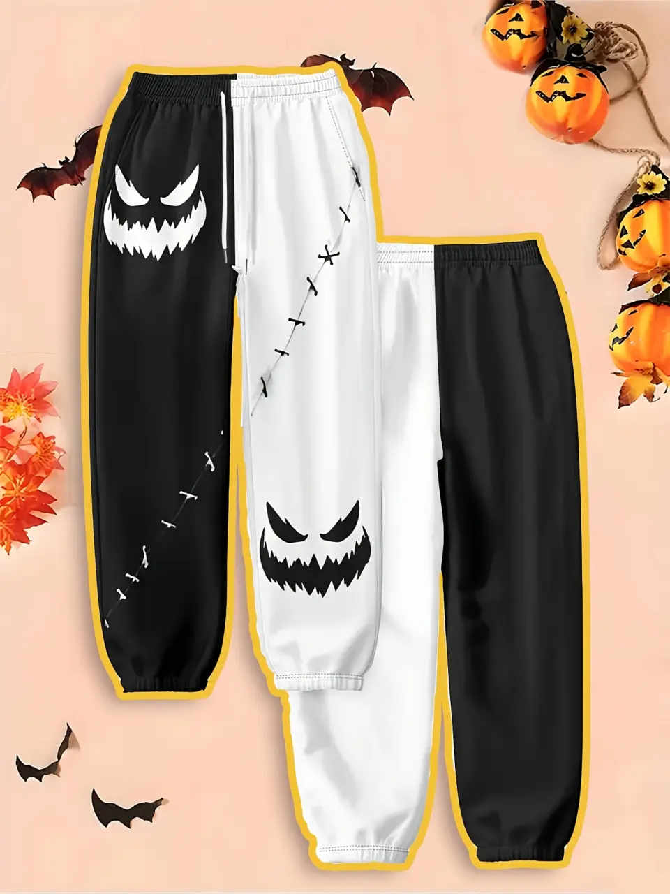 Women's Halloween Ghost Face Print Drawstring Jogger Pants
