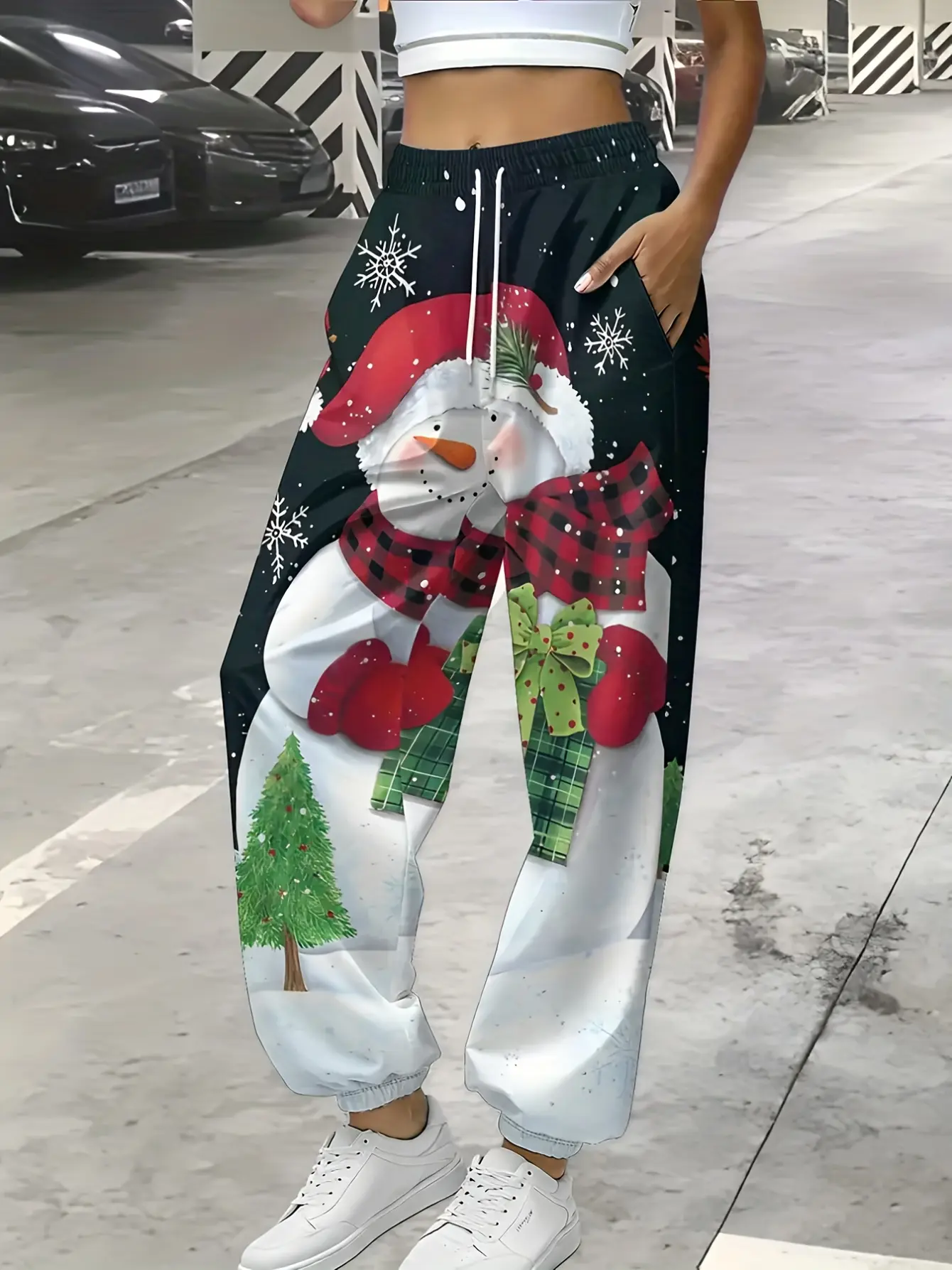 Women’s Snowman Print Christmas Drawstring Jogger Pants gallery view