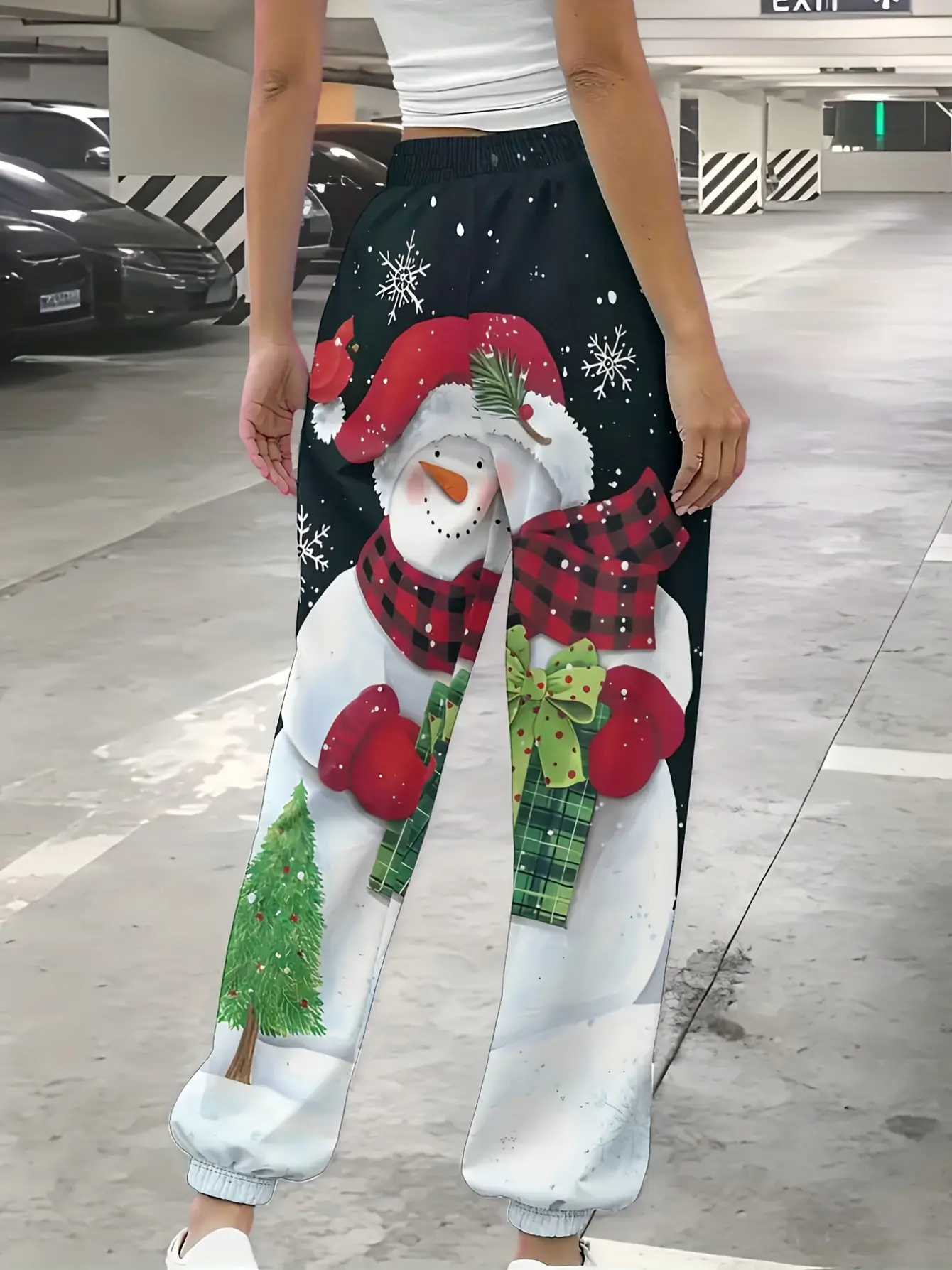 Women’s Snowman Print Christmas Drawstring Jogger Pants gallery view