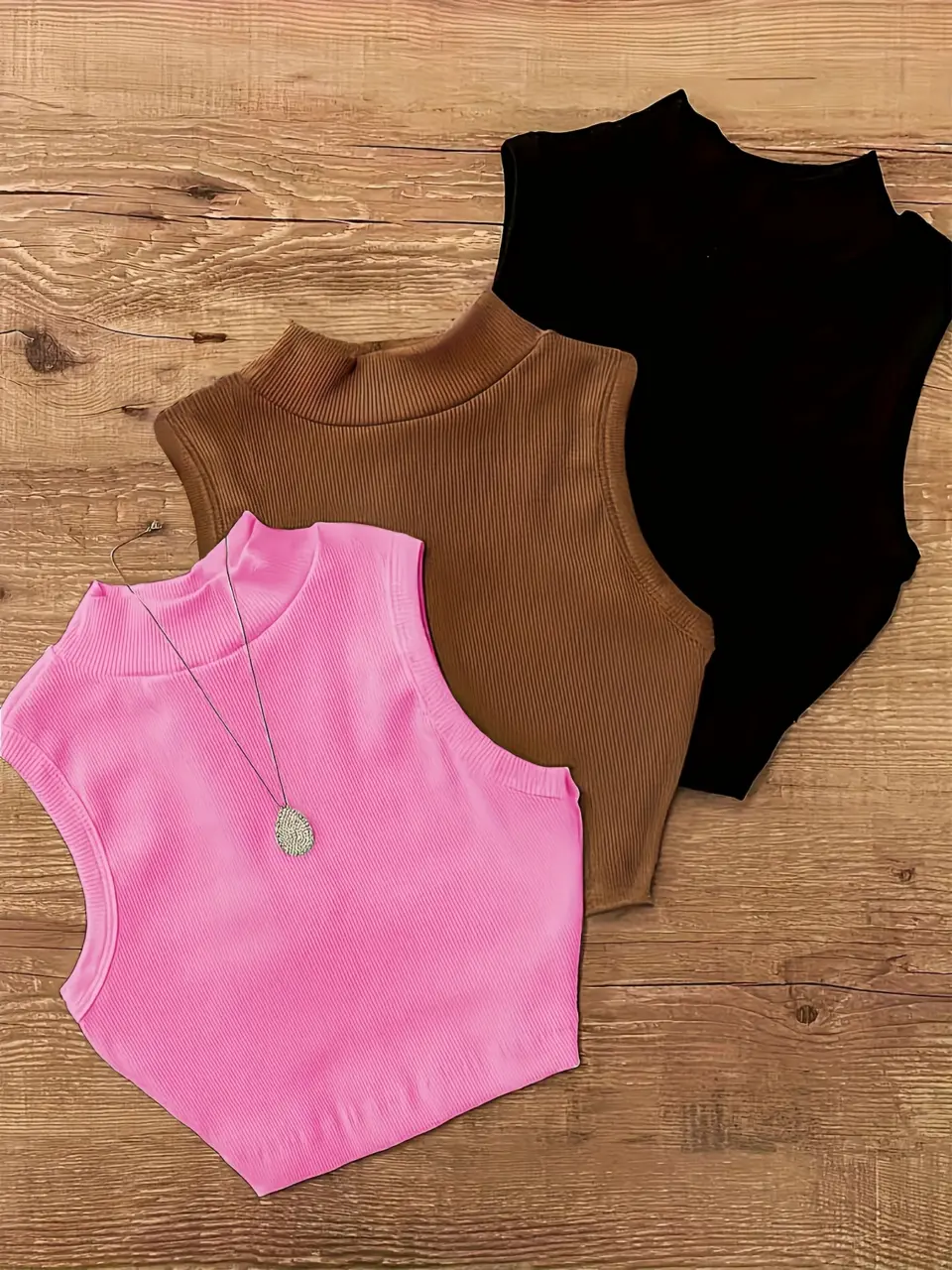 Women's Three-Pack Mock Neck Sleeveless Tops