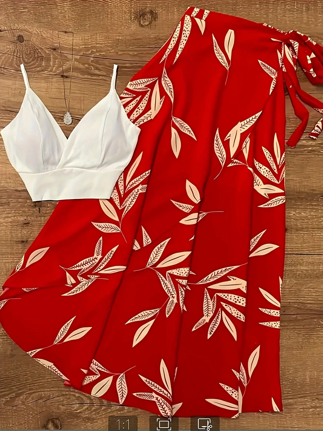 Women's Red Botanical Cami and Skater Skirt Set