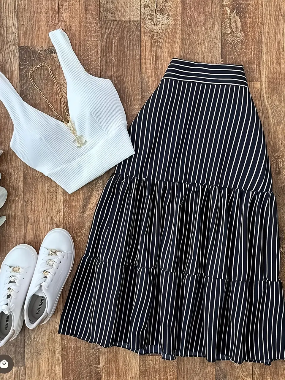 Women's Lace Tank and Striped Maxi Skirt Set