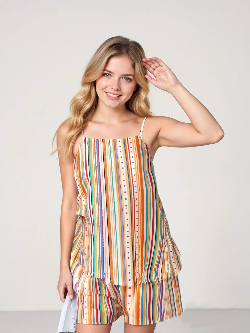 Women's Colorful Stripe Cami and Shorts Set