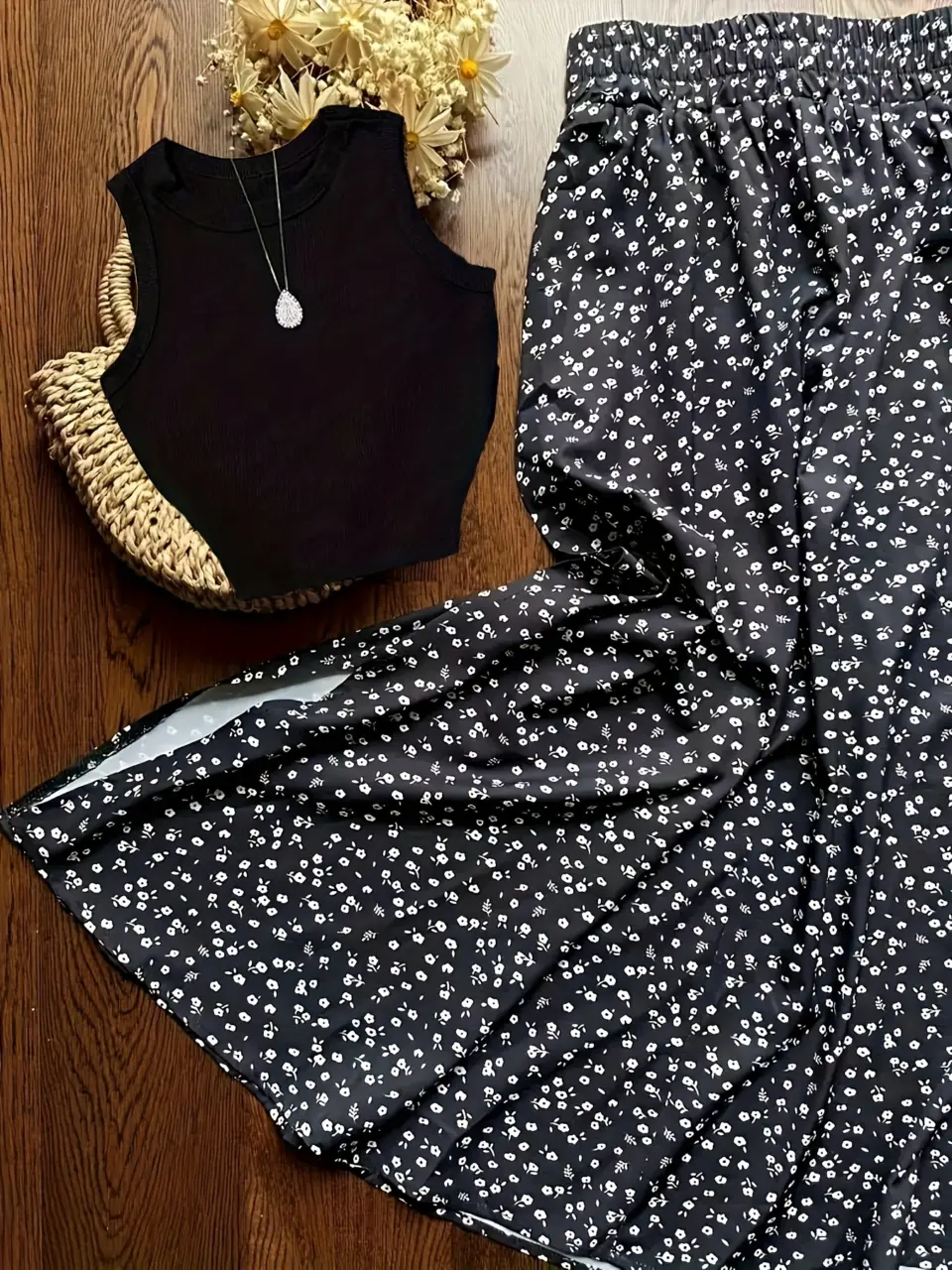 Women's Tank Top and Floral Skater Skirt Set