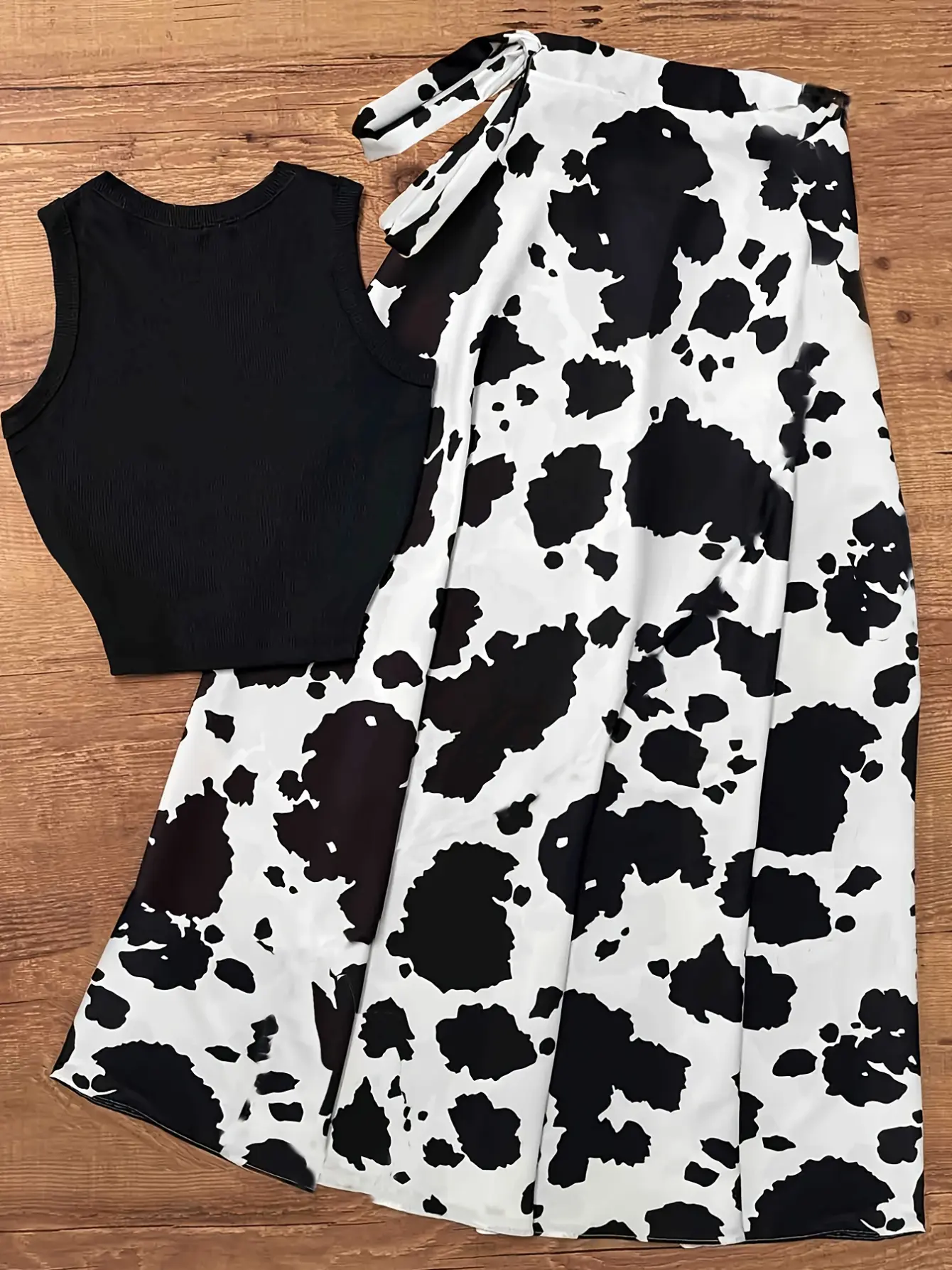 Women’s Cow Print Tank Top and Skater Skirt Set gallery view
