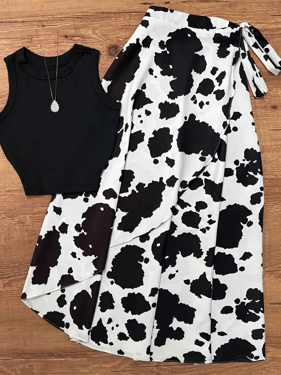 Women's Cow Print Tank Top and Skater Skirt Set