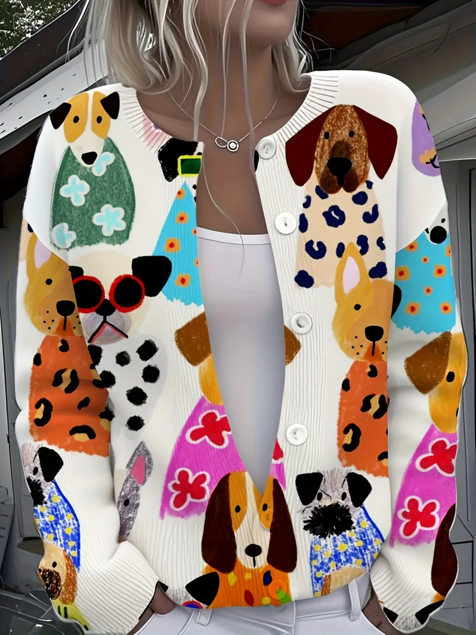 Women's 3D Dog Print Knit Cardigan