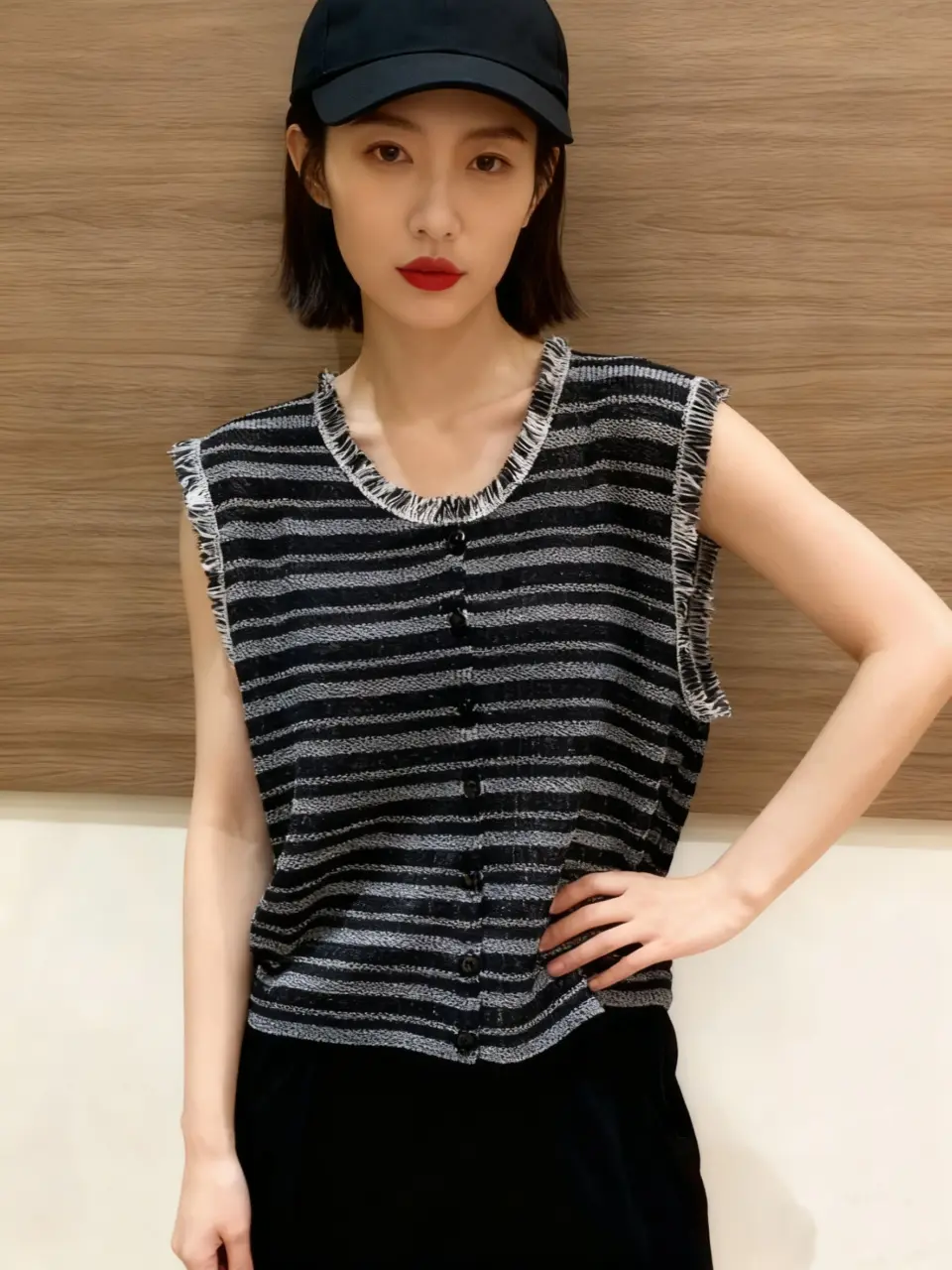 Women's Black Fringe Knit Vest Cardigan