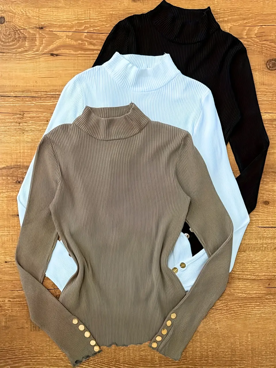 Women's Three-Pack Mock Neck Long Sleeve Tops